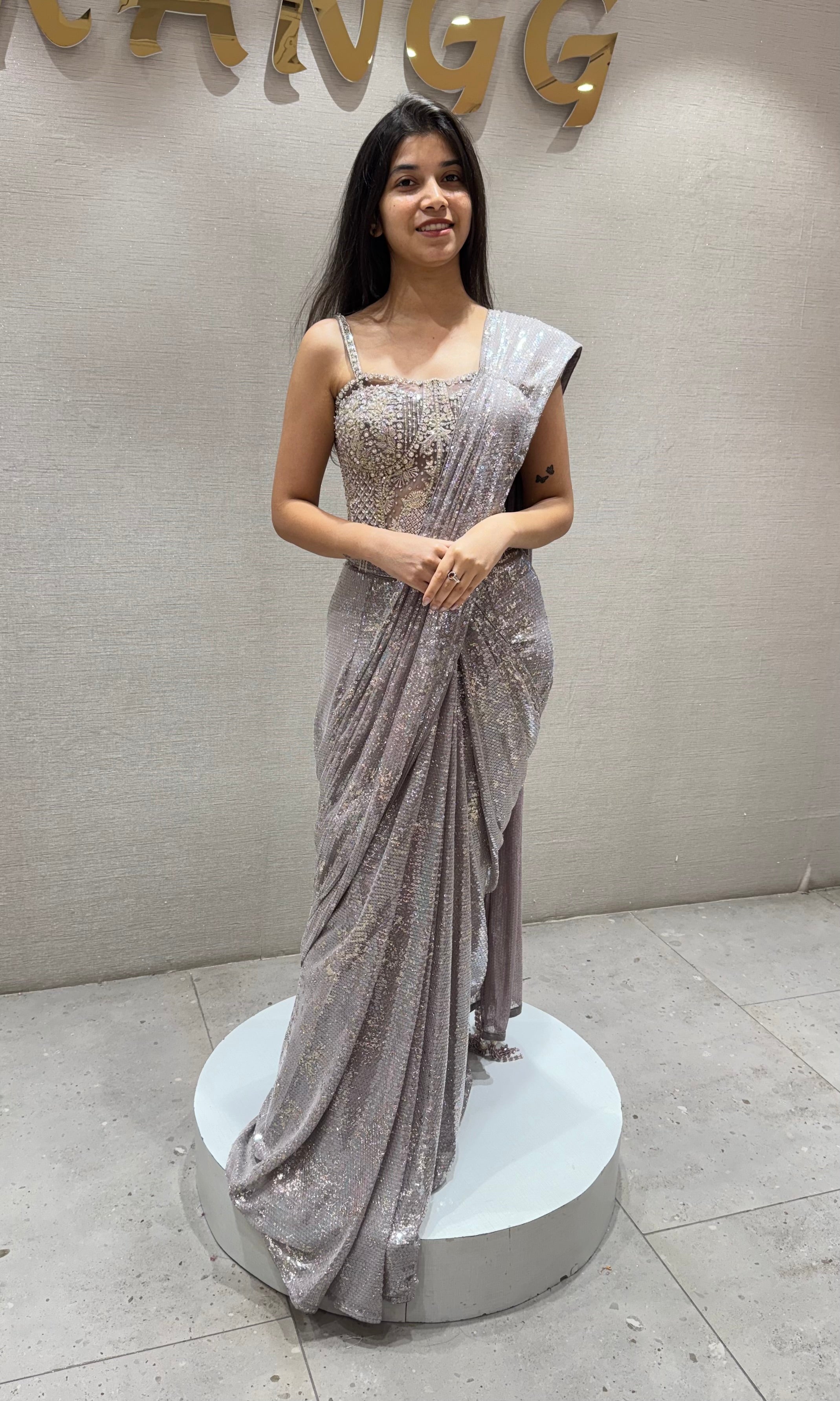 Light purple beaded corset DRAPE SAREE