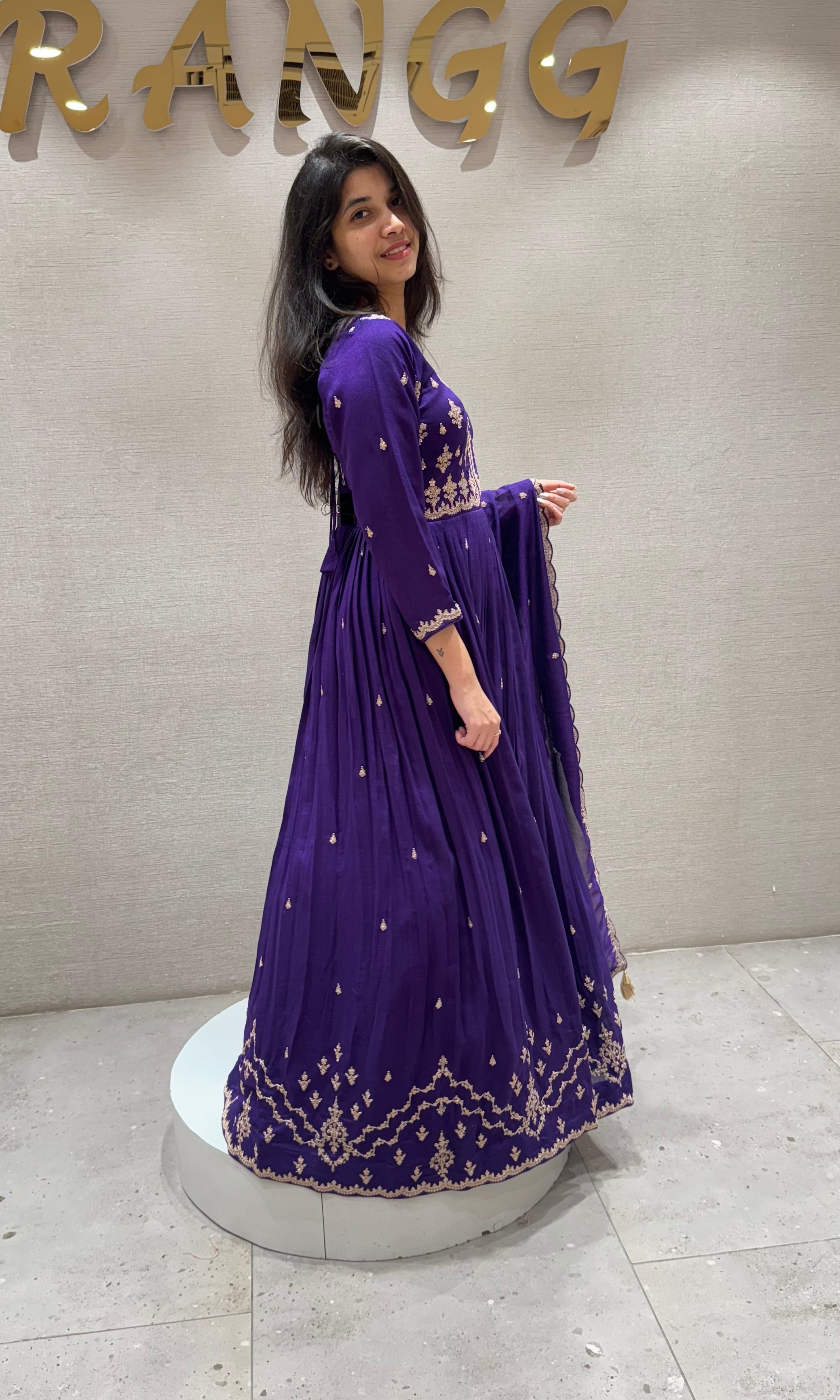 Purple EMBROIDERED ANARKALI LONG DRESS