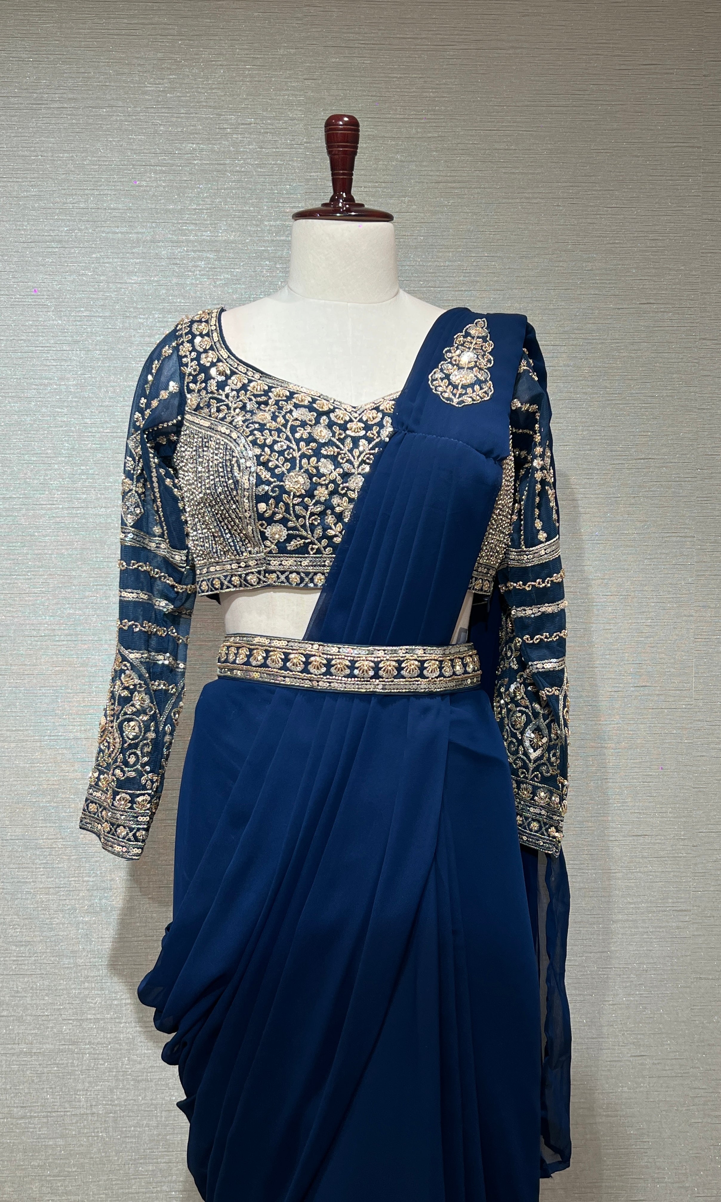 BLUE drape saree with embellished blouse