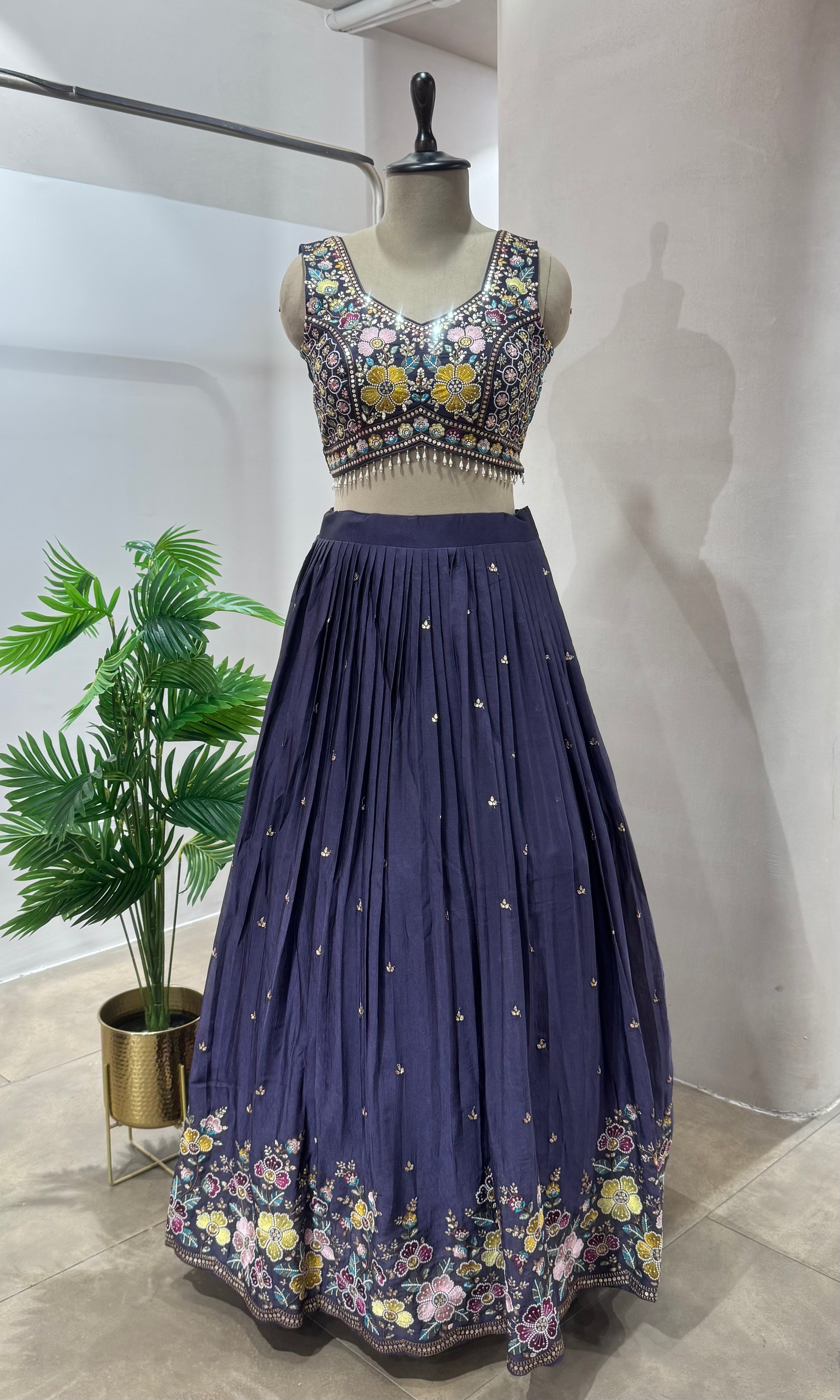 PURPLE Floral Embroidered LEHENGA
