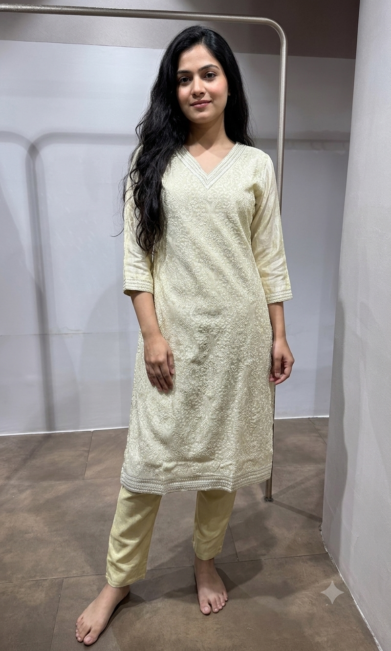 White Floral Embroidered Kurta Set