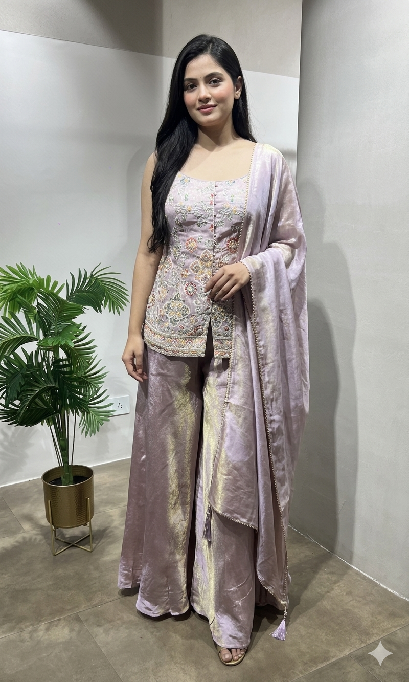 Lavender Shimmer Tissue Peplum Suit