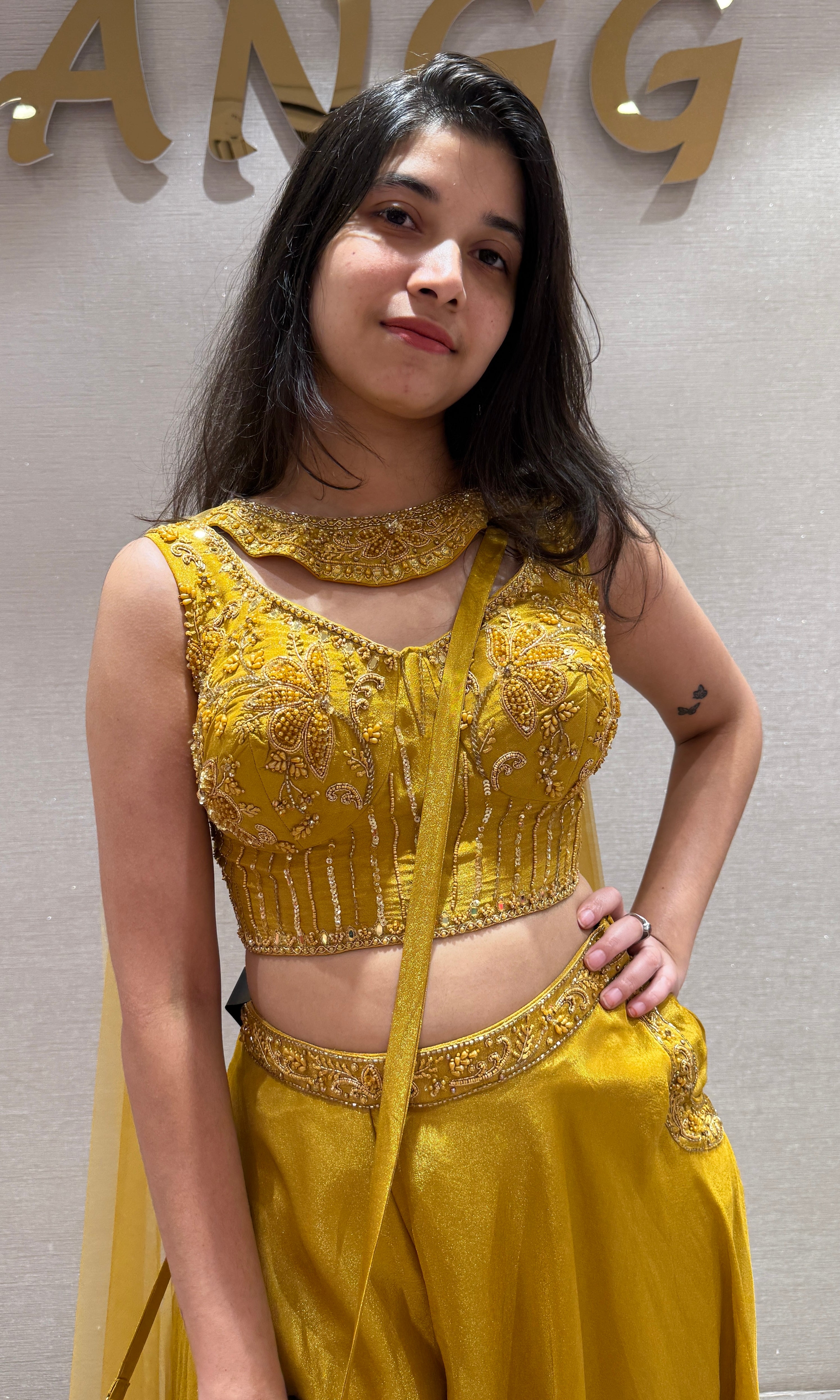 Mustard Yellow Sharara with Golden Glow BLOUSE