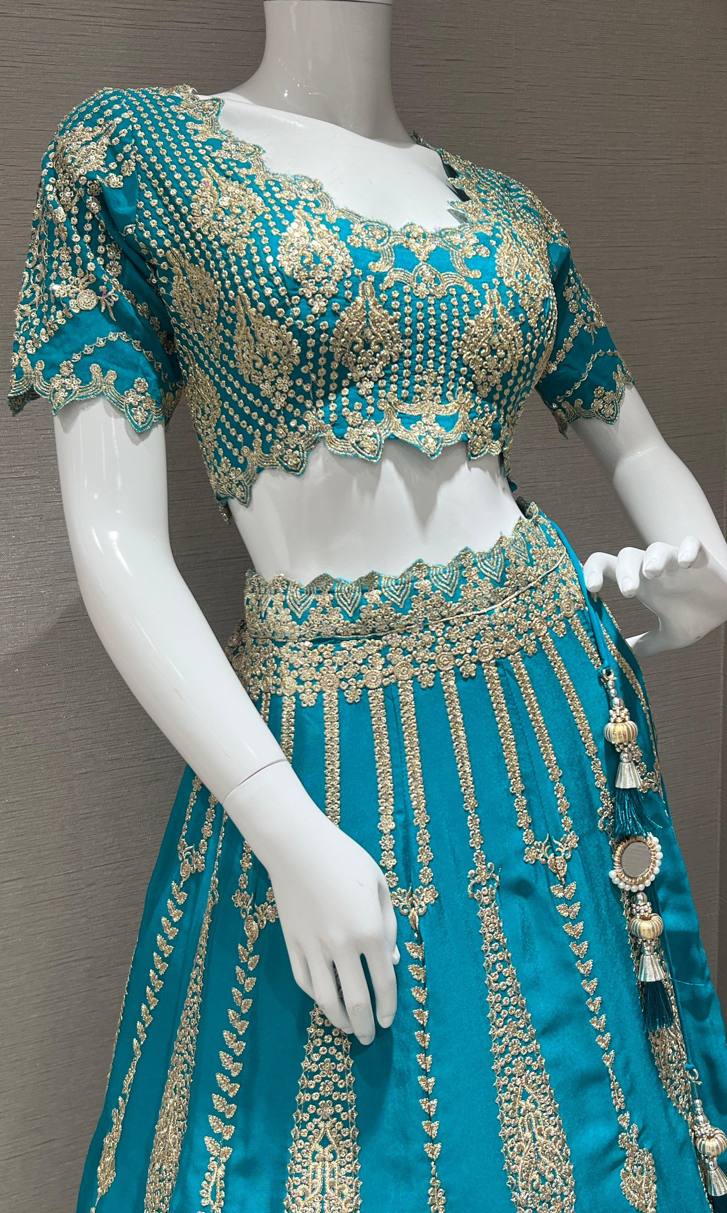 blue lehenga choli with intricate embroidery