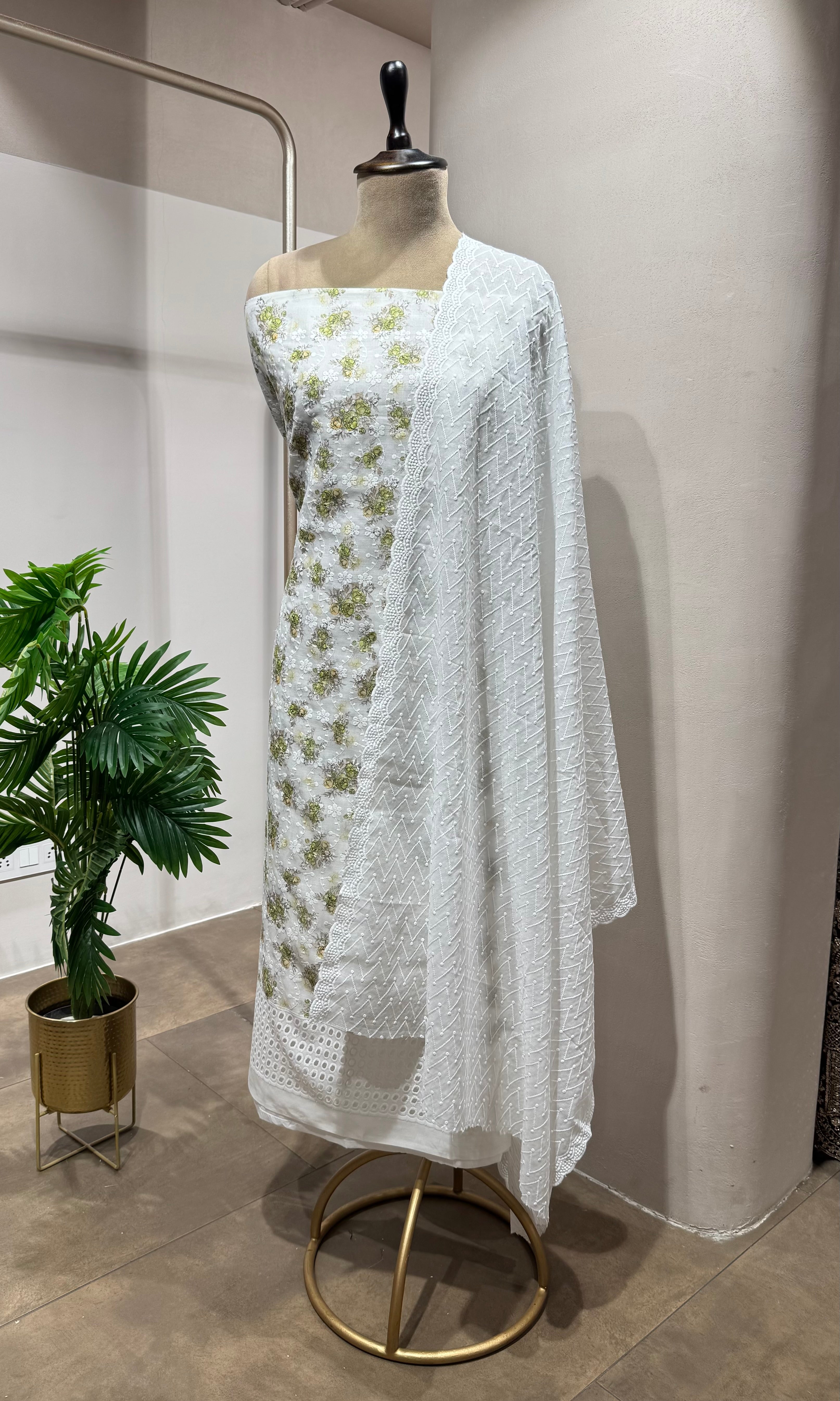 GREEN CHIKANKARI DRESS MATERIAL