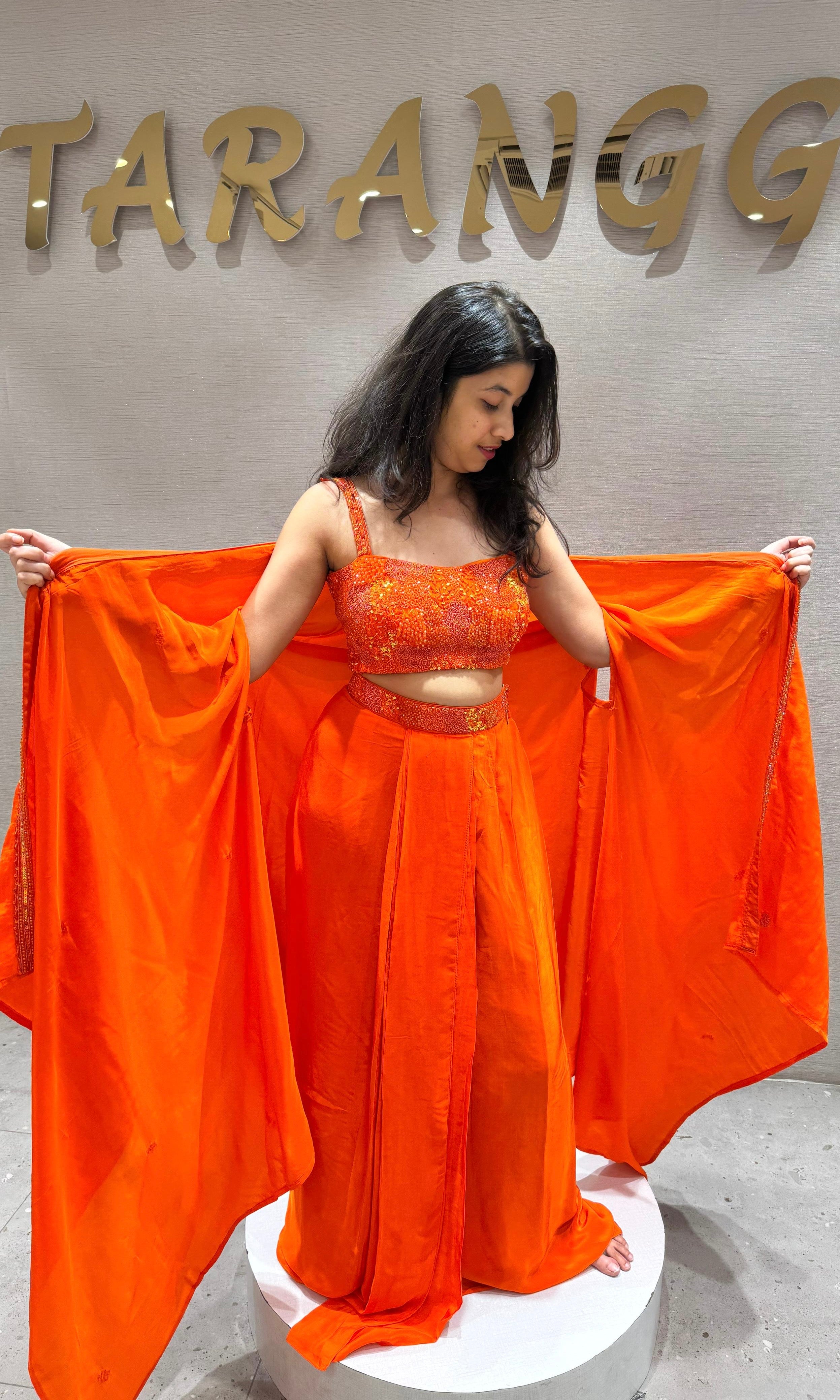 ORANGE 3 PIECE INDO WESTERN DRESS