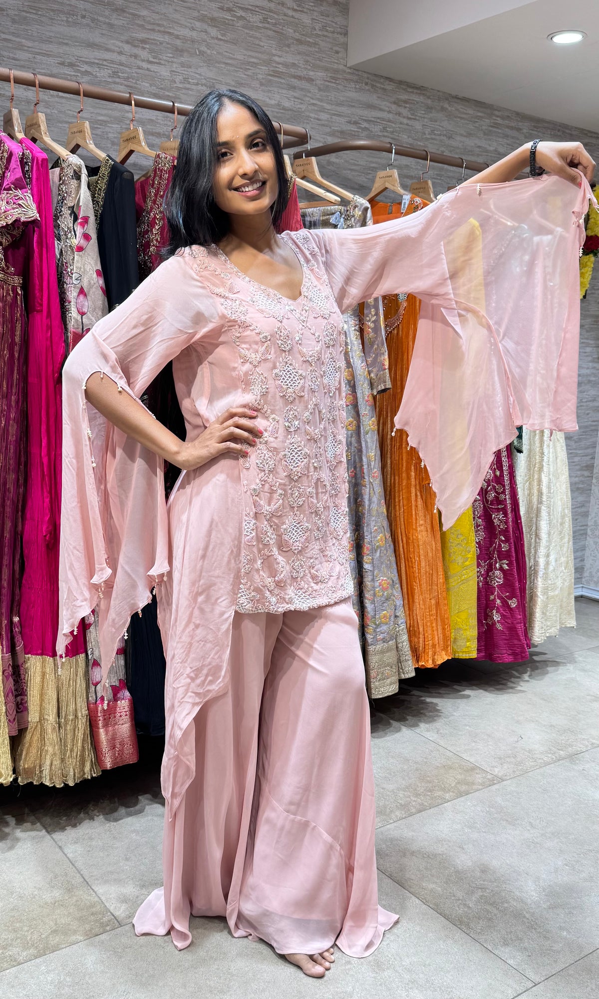 PEACH FLORAL PALAZZO SET