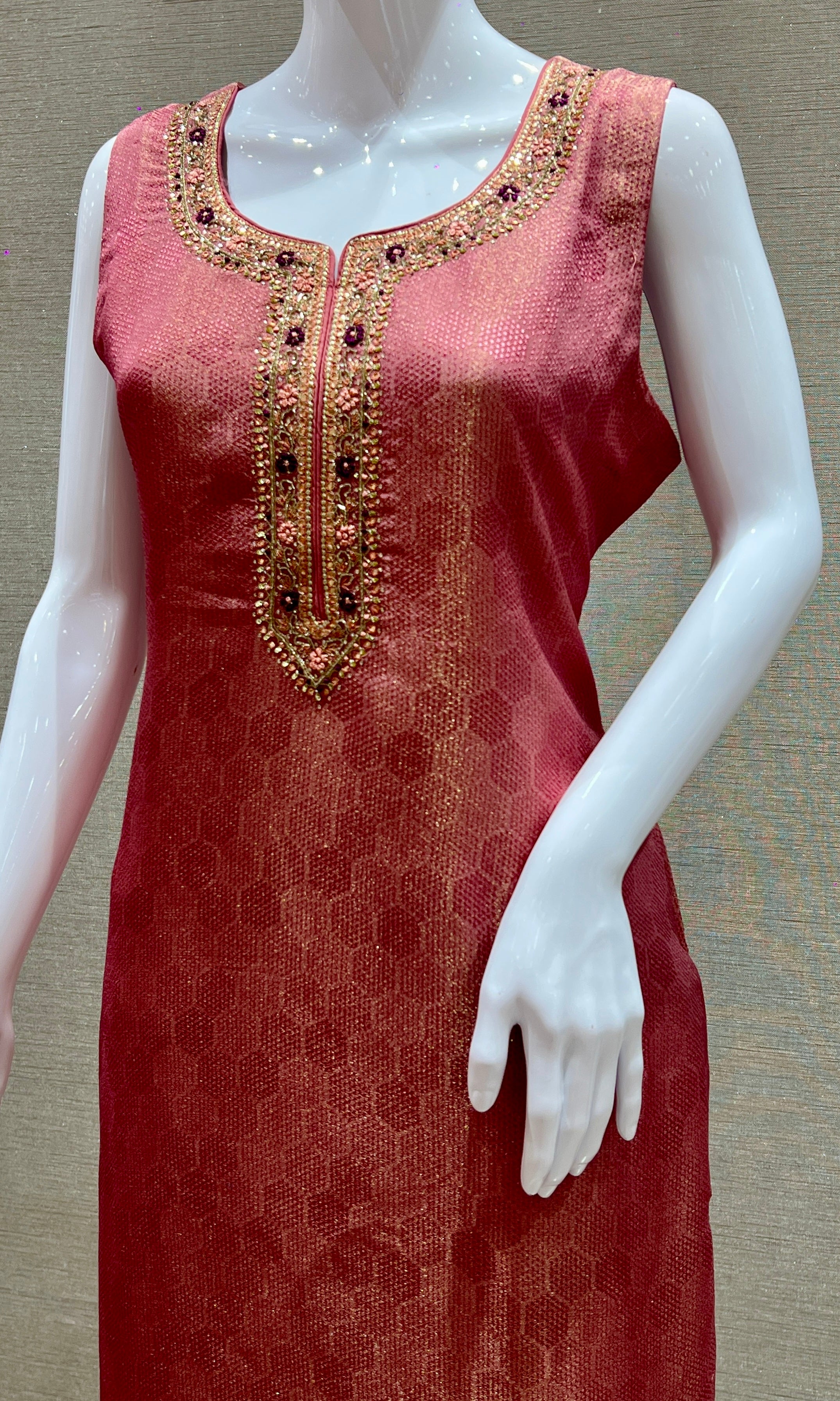 Onion Pink Gold Zari Embellished Kurta Set