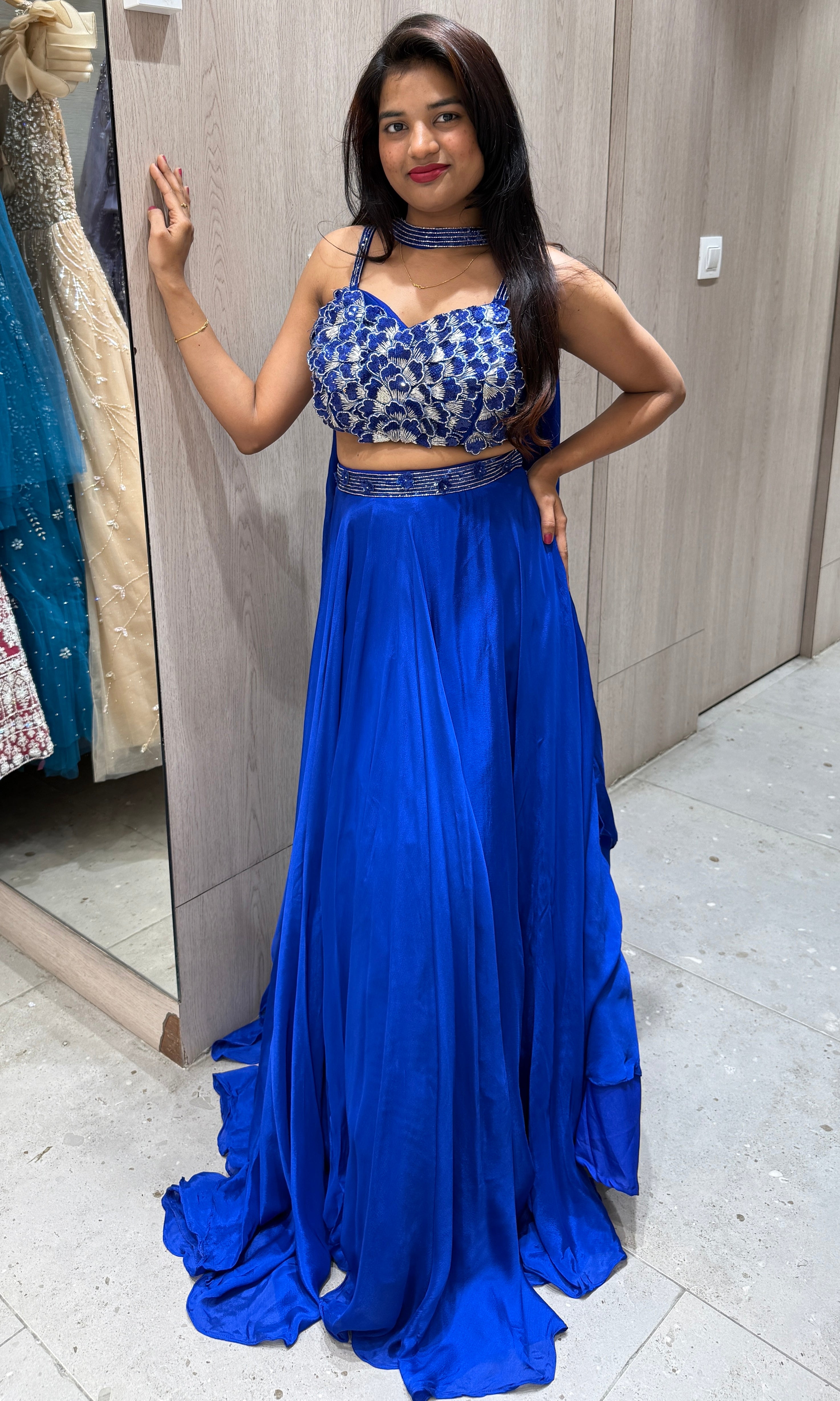 Blue lehenga with neck dupatta 1000