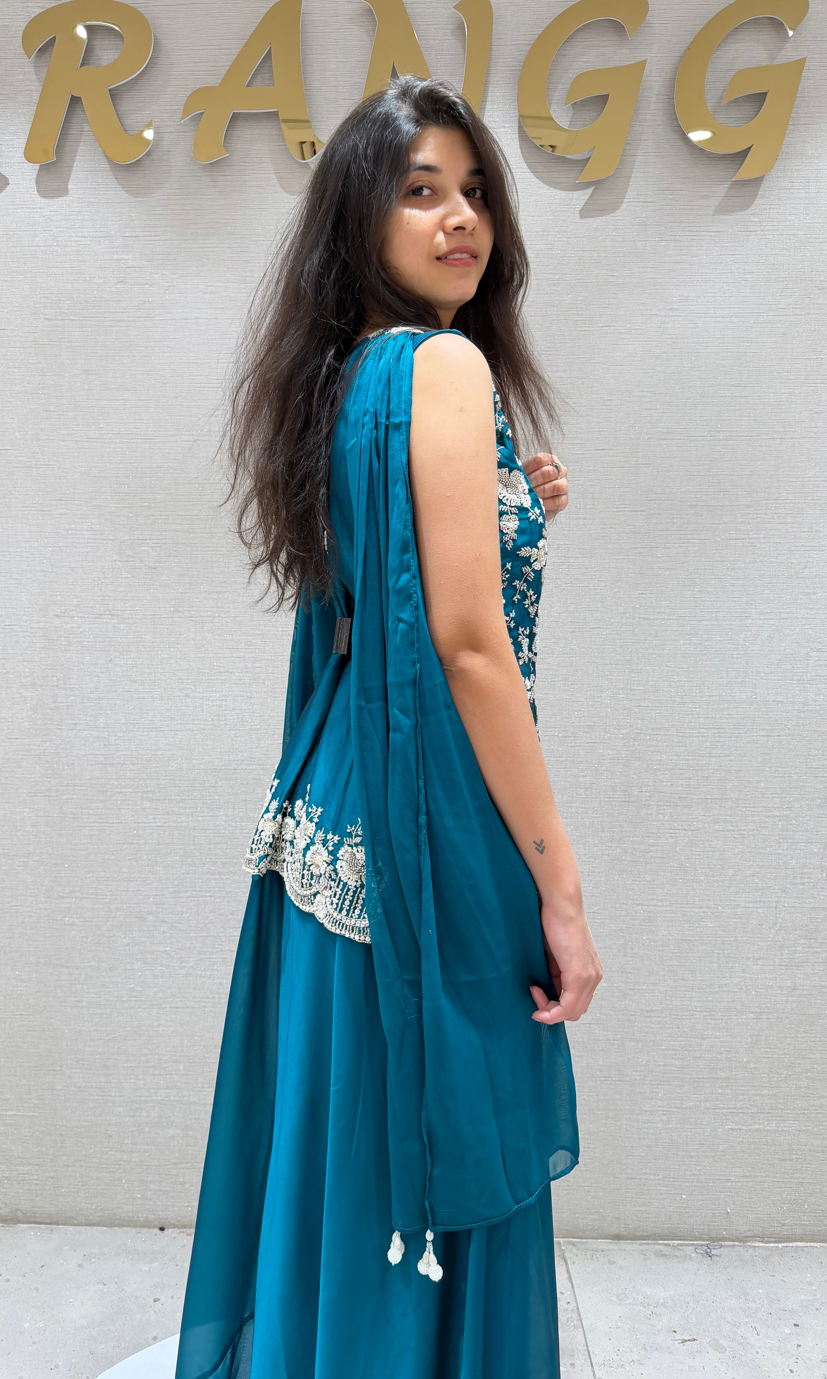 Rama blue embroidered sharara set