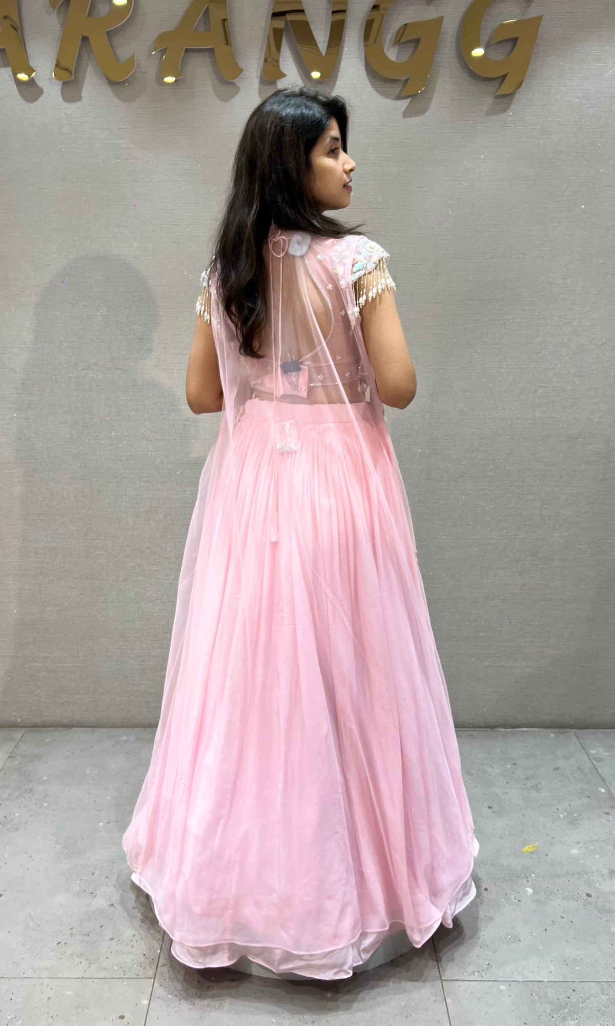 Blush Pink Floral Embroidered Crop Top Lehenga