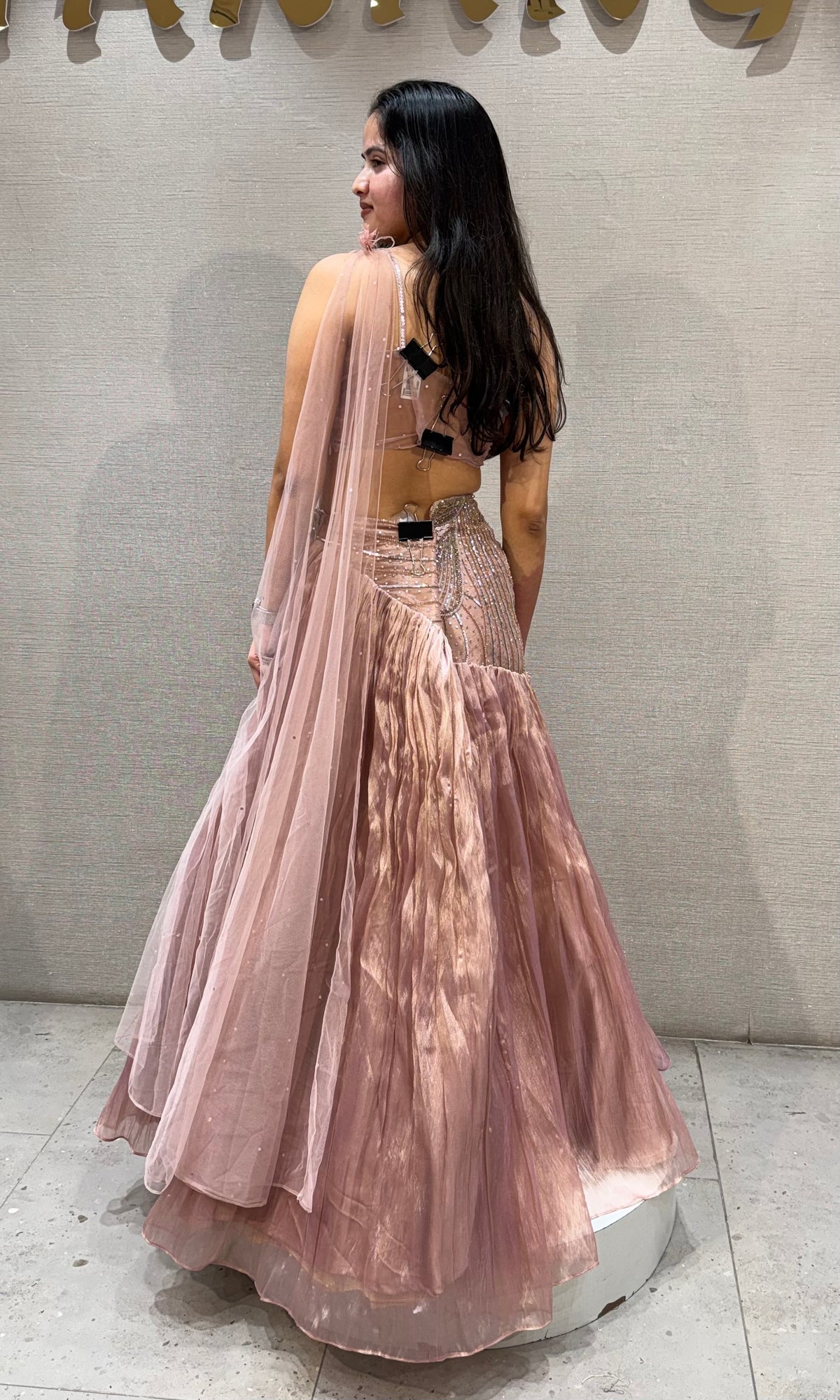 Blush Pink Embellished Tissue Lehenga Set
