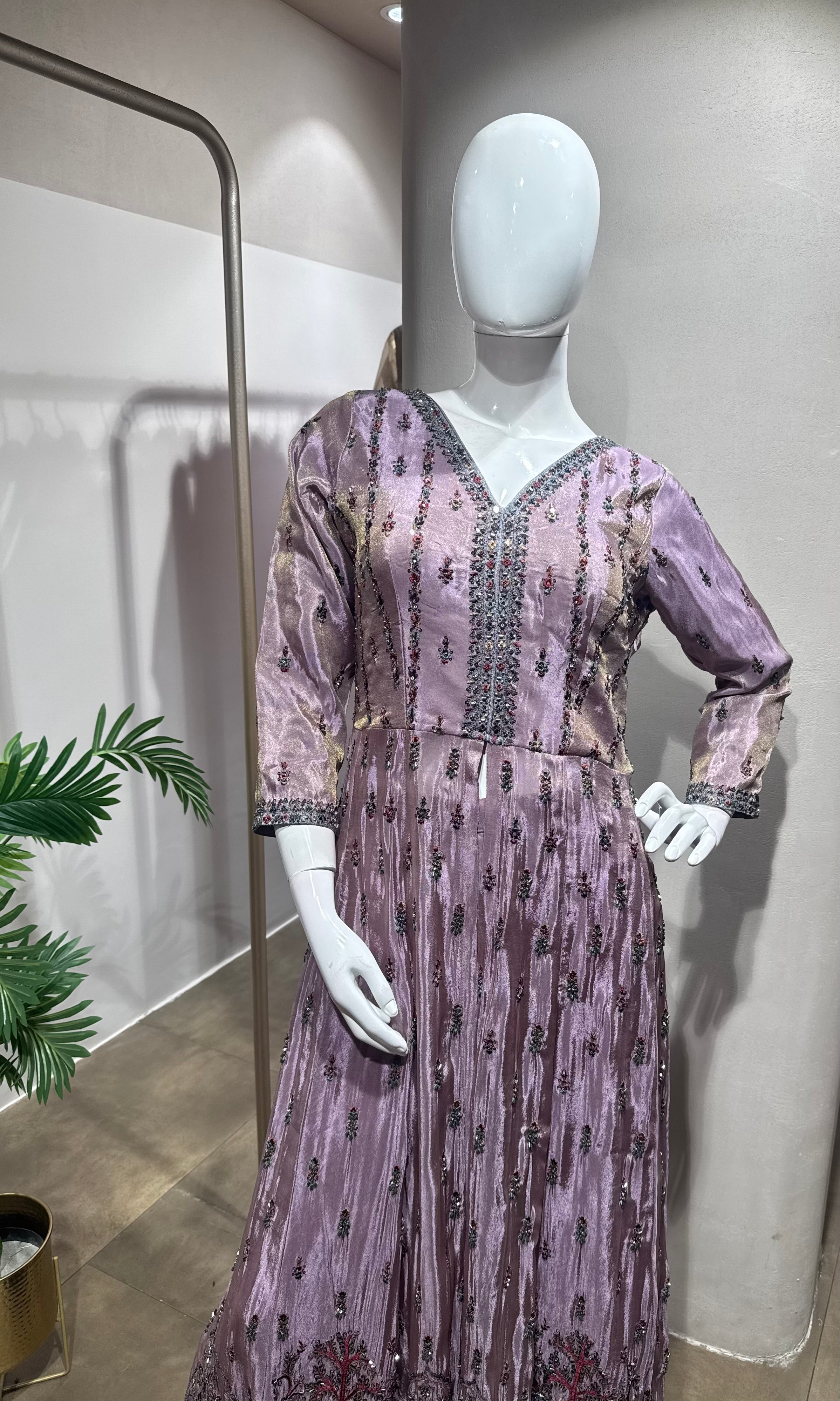 LIGHT Purple Chinon Silk Embroidered Palazzo Set