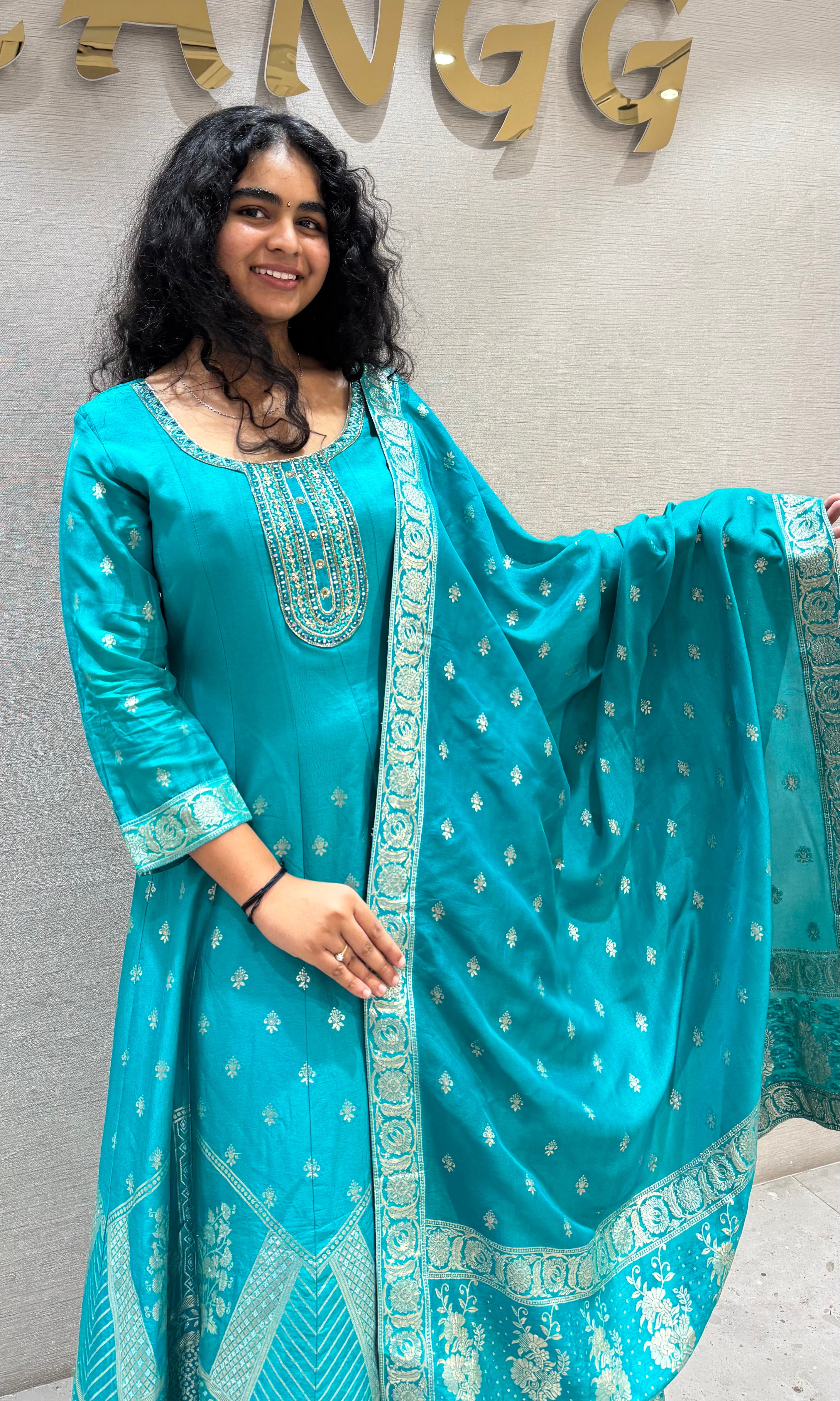 BLUE Silk Banarasi Anarkali SET