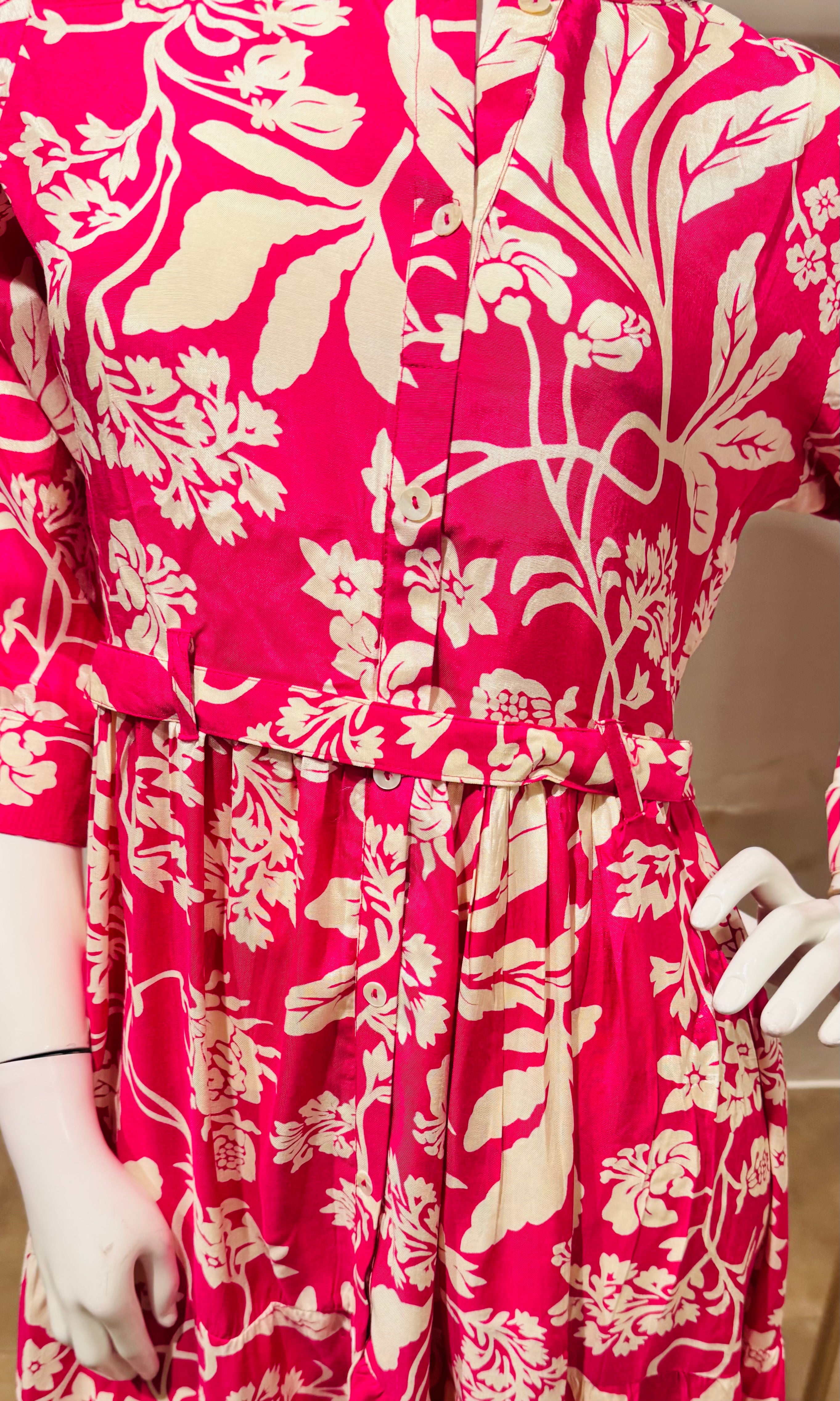 pink and white floral print Frock