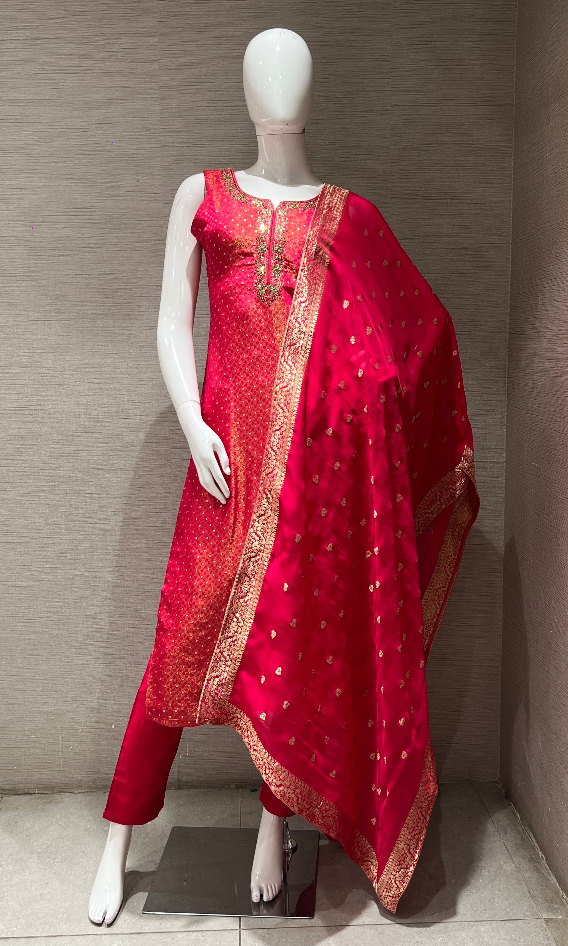 Pink golden embroidered kurta set