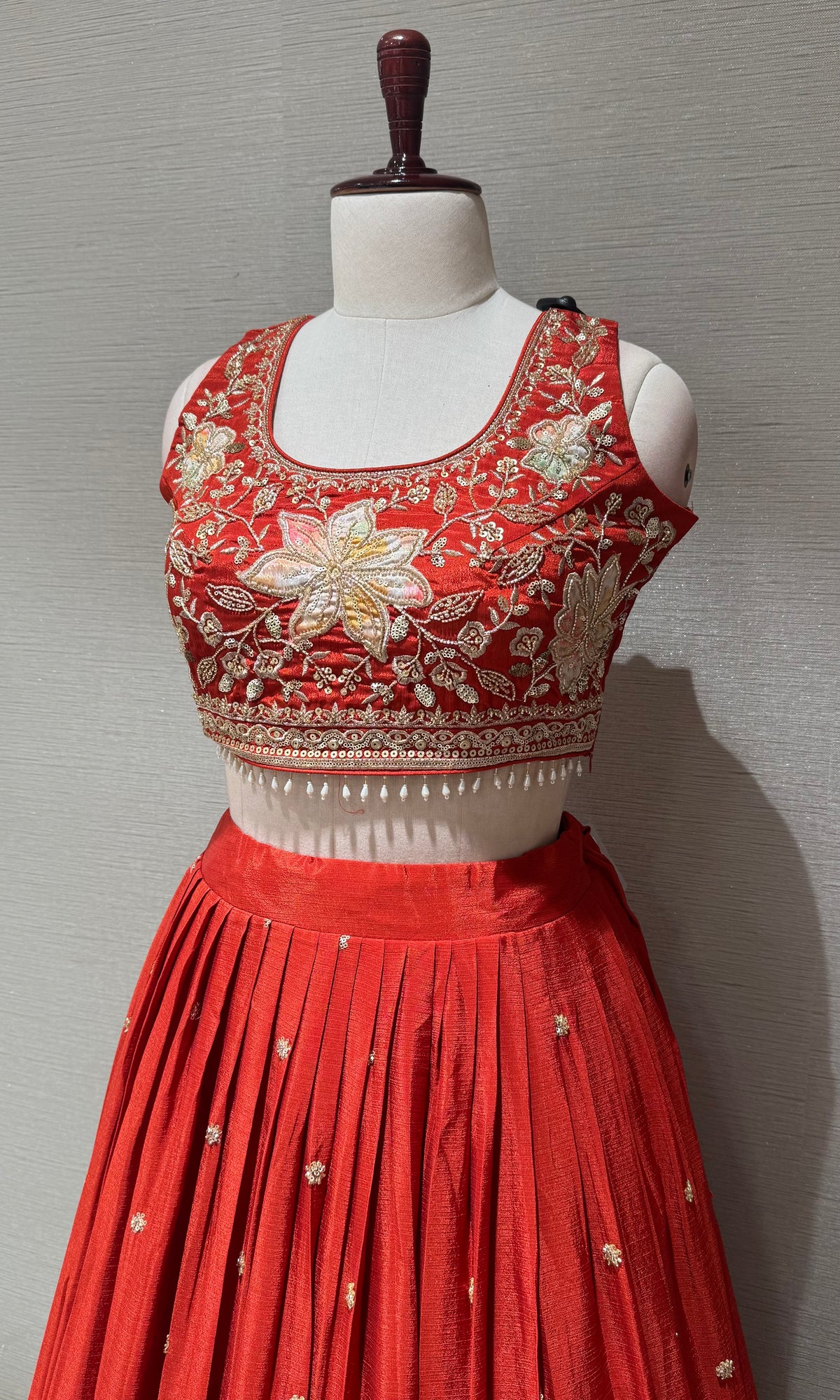 Orange Tissue silk Floral Embroidered Lehenga Set