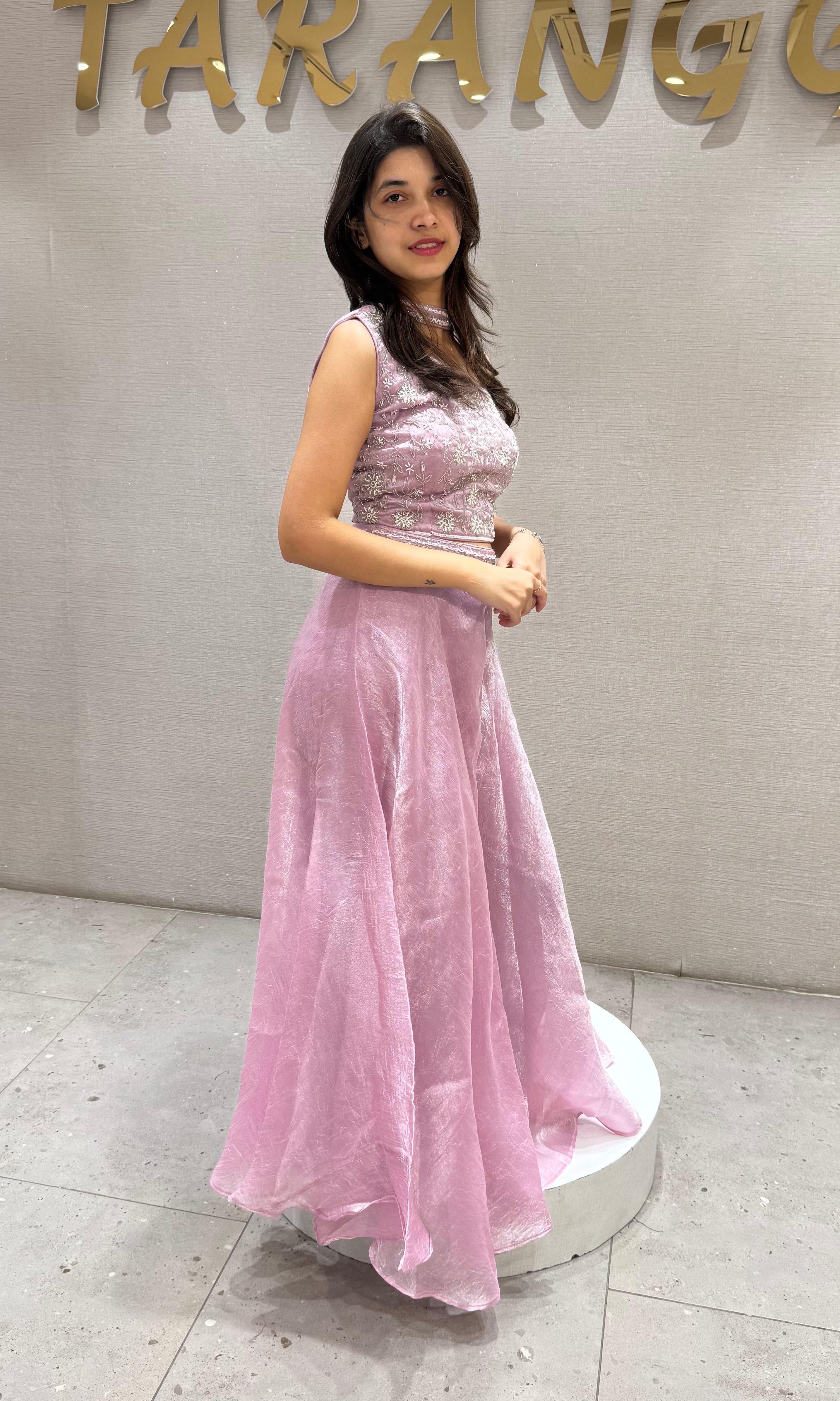 Light pink ethnic crop top palazzo set