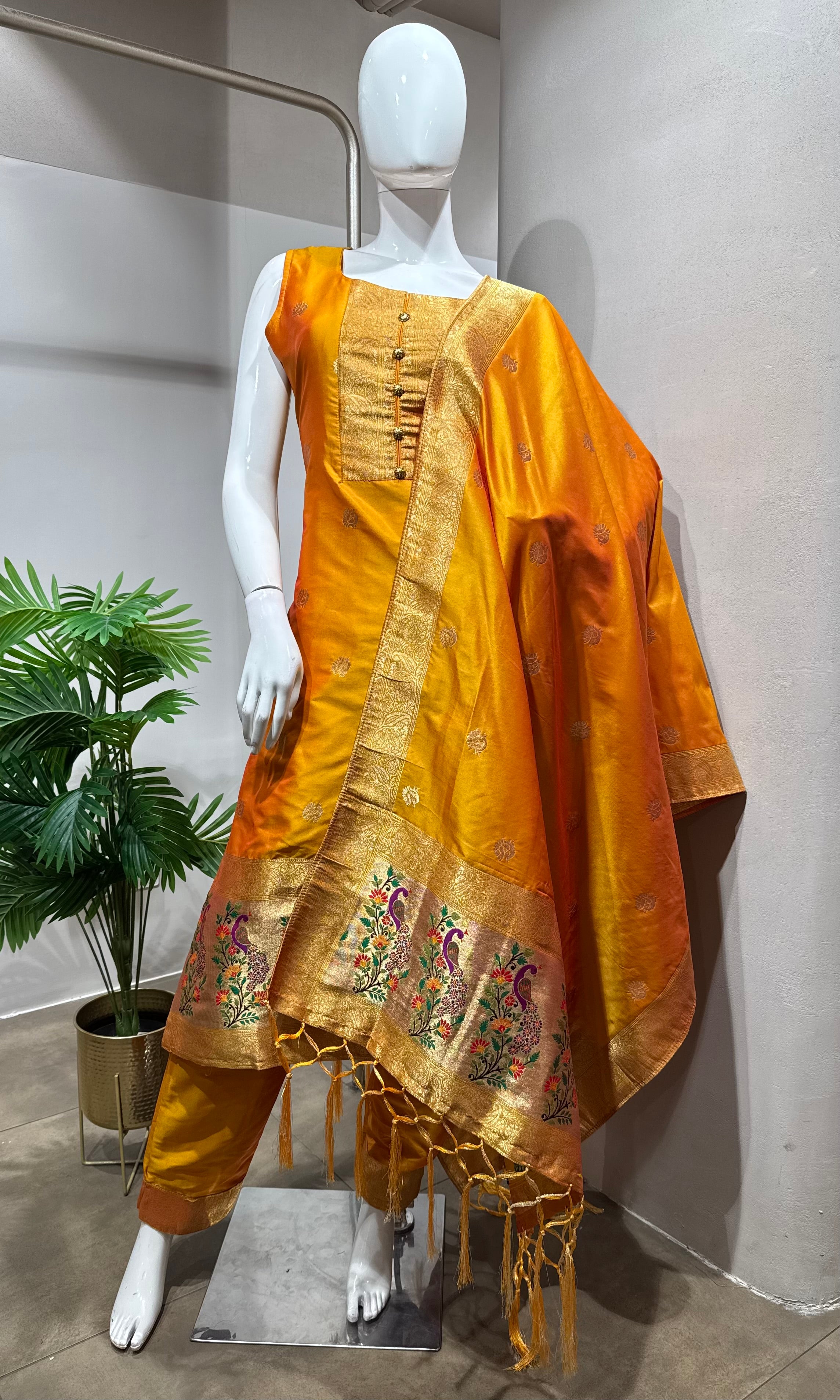 GOLDEN YELLOW Saffron Glory Banarasi Kurta Set