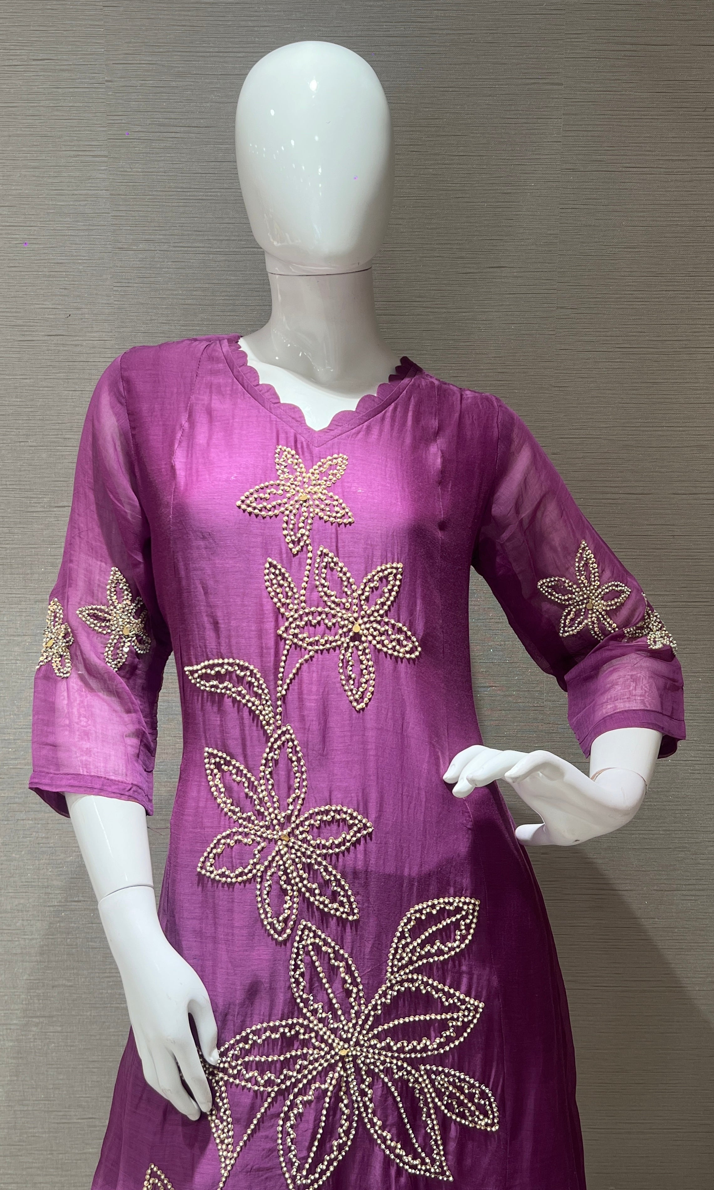 Purple Floral Embroidered kurta set