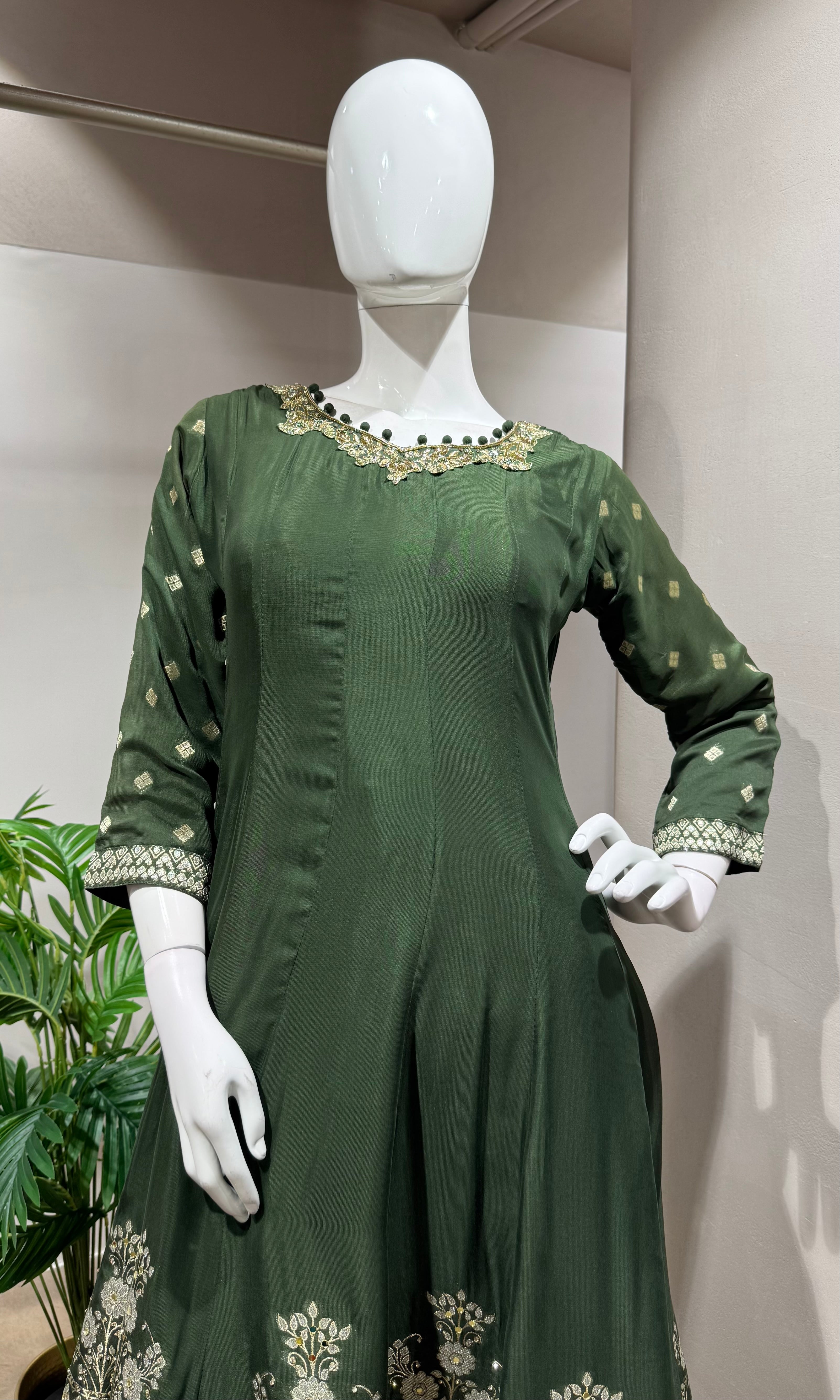 BOTTLE GREEN ANARKALI WITH Palazzo PANTS