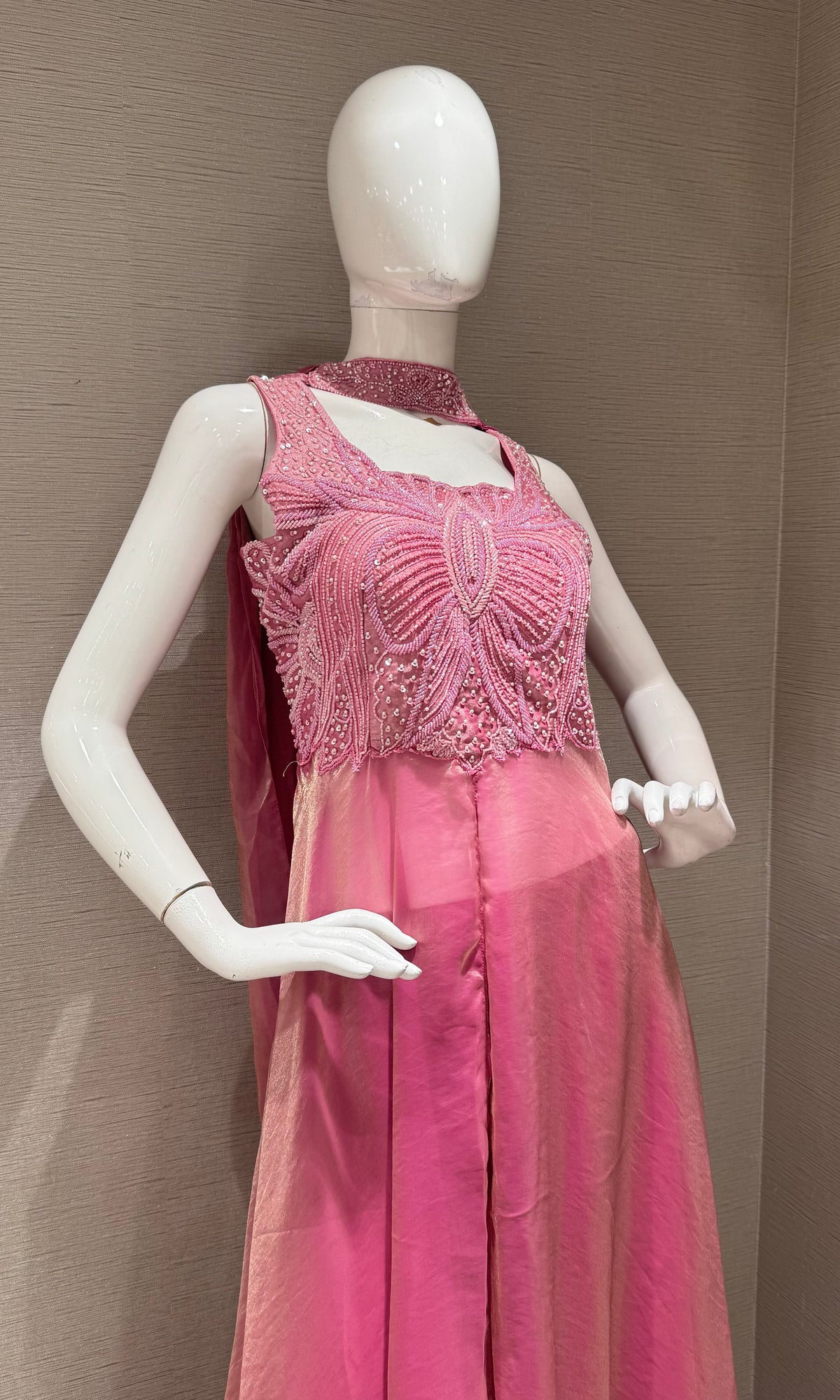 Baby pink Shimmer anarkali with palazzo pants