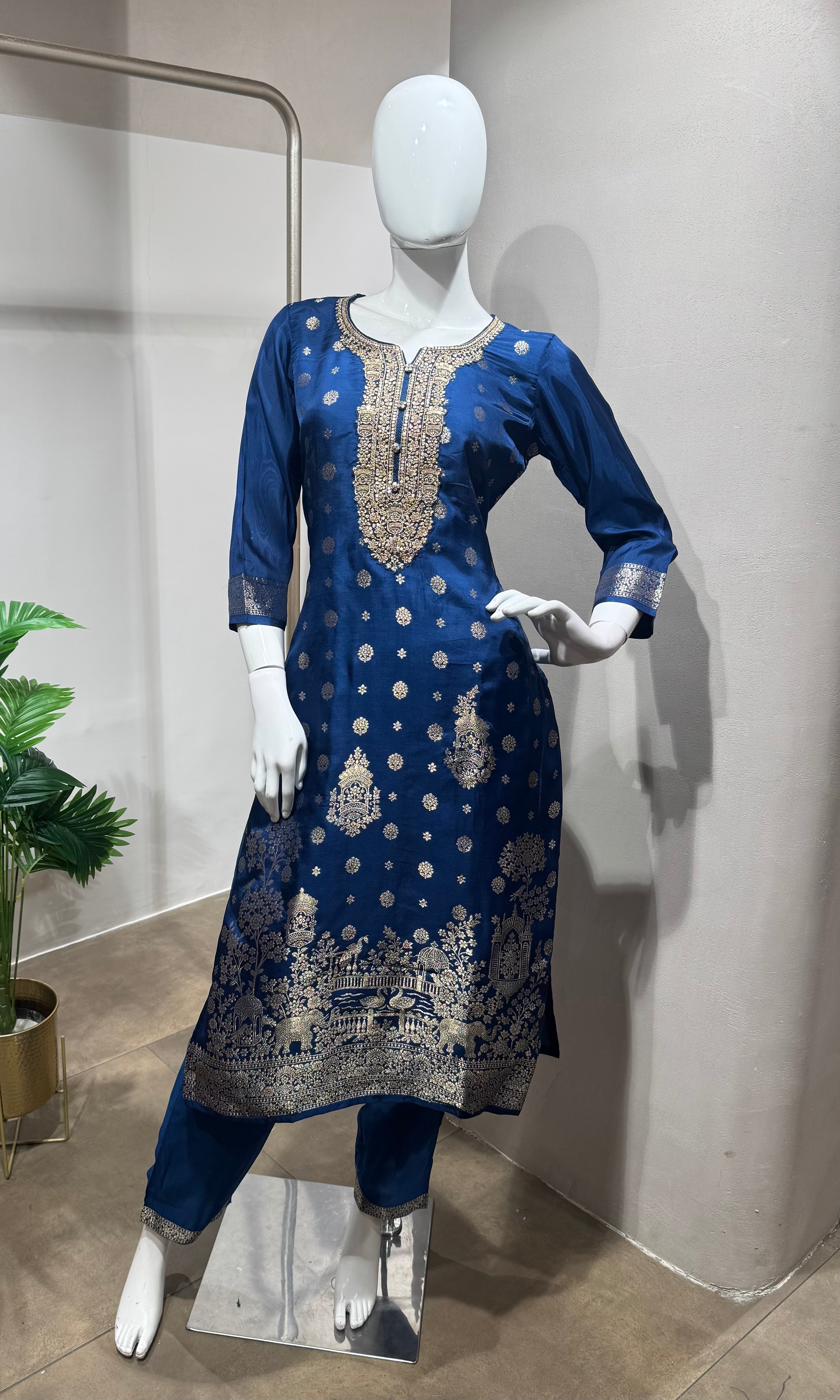 Royal Blue Banarasi Silk Kurta Set