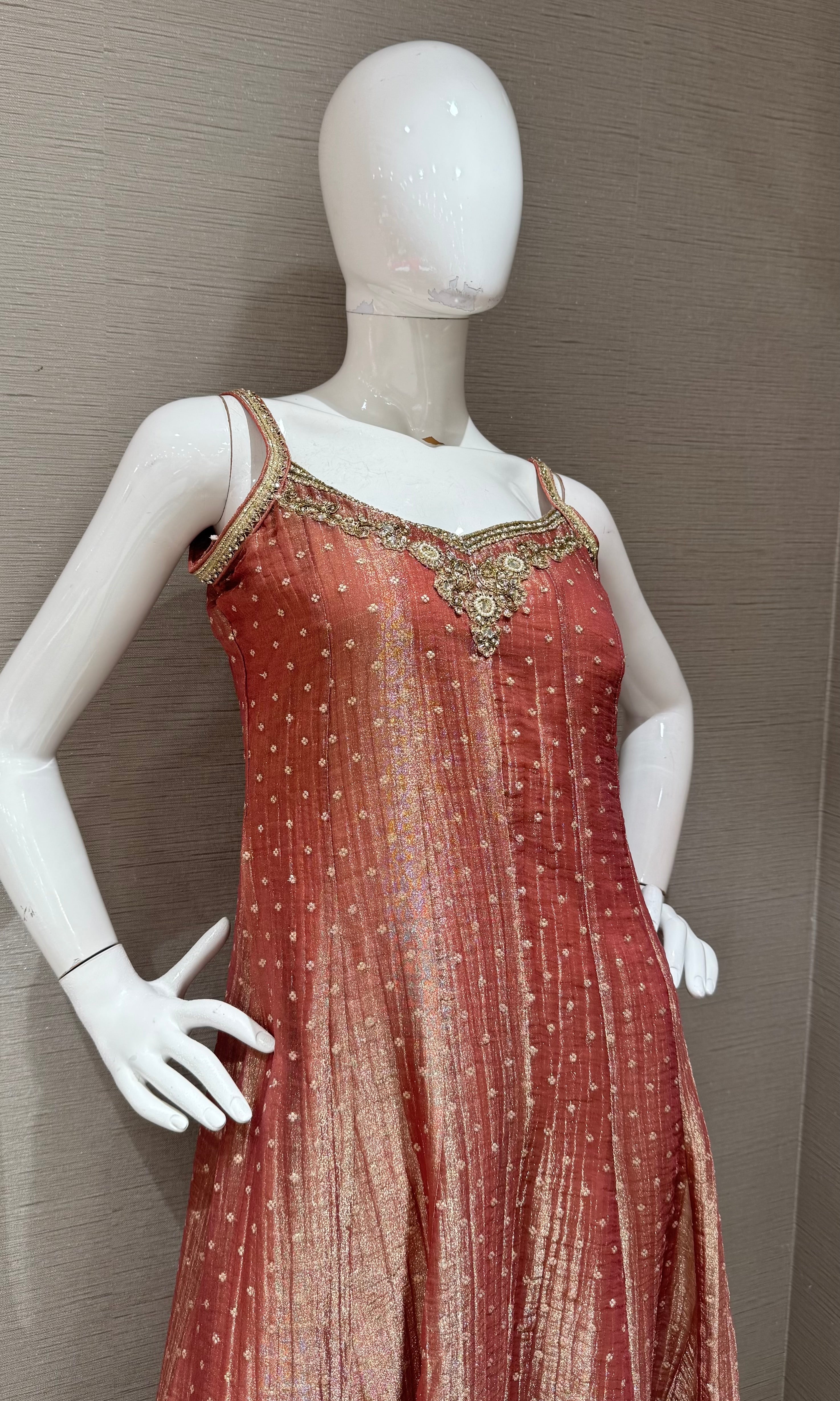 Peach Pink Shimmer Anarkali Set with Dupatta