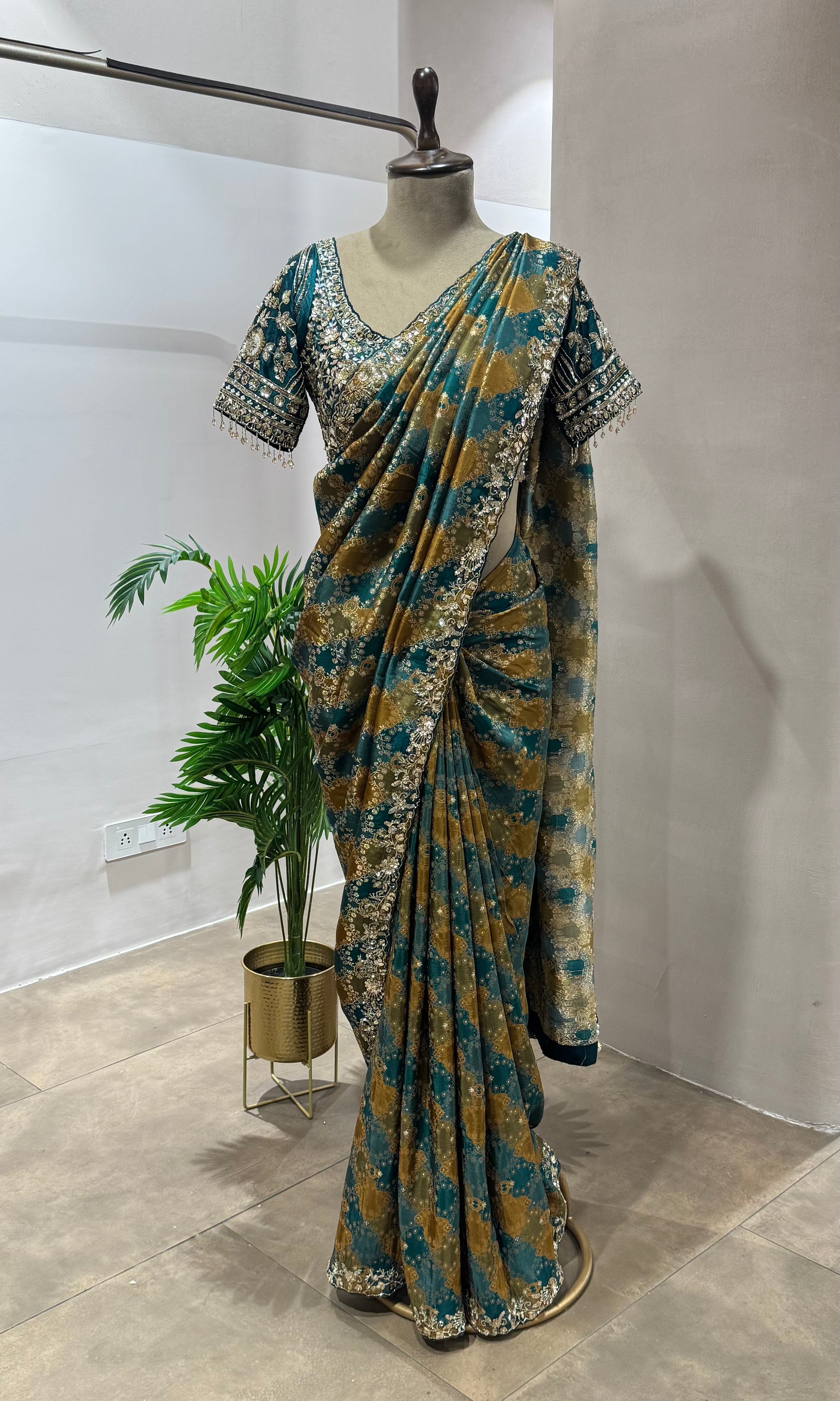 DESIGNER BANARASI GREEN SAREE WITH BLOUSE