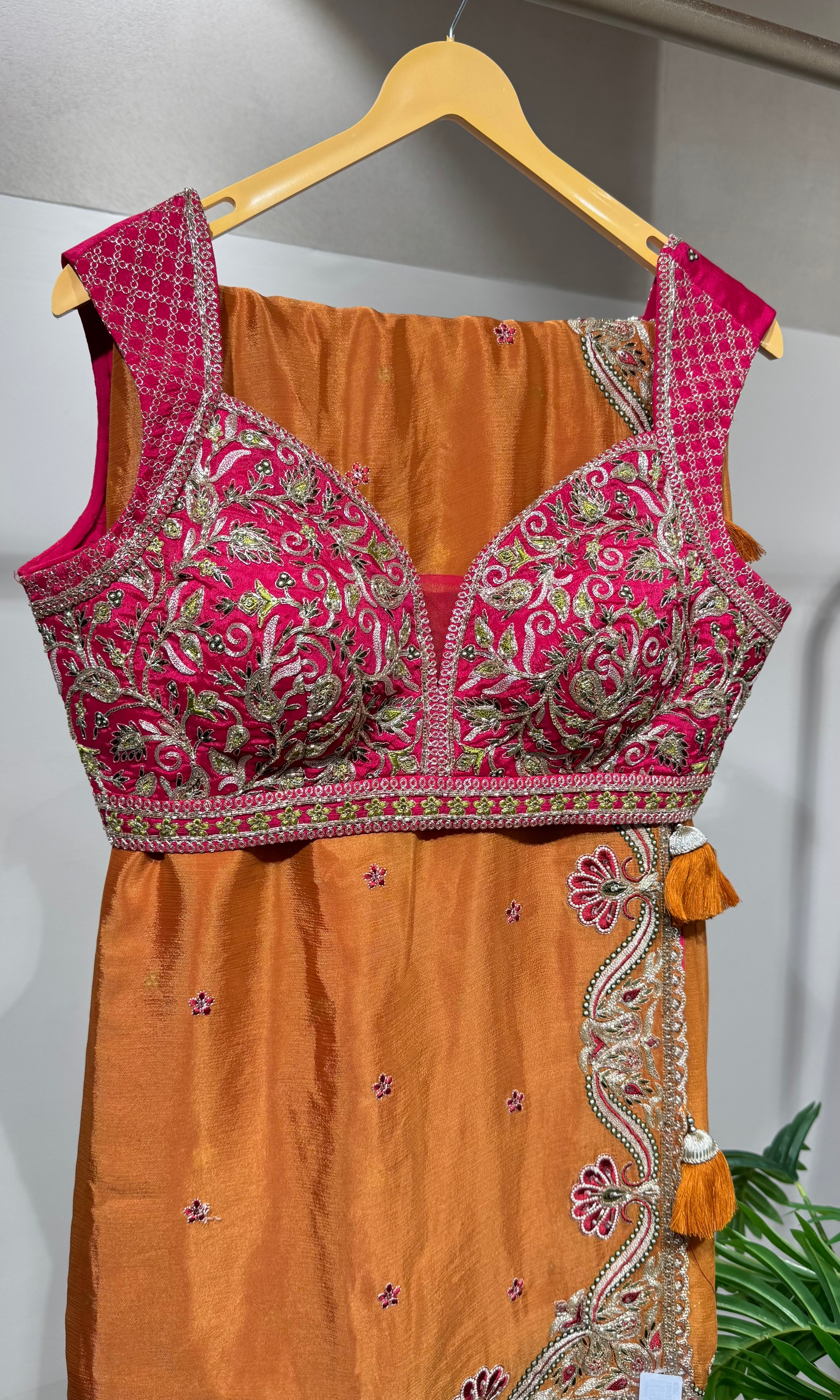 Rust saree with EMBROIDERED blouse