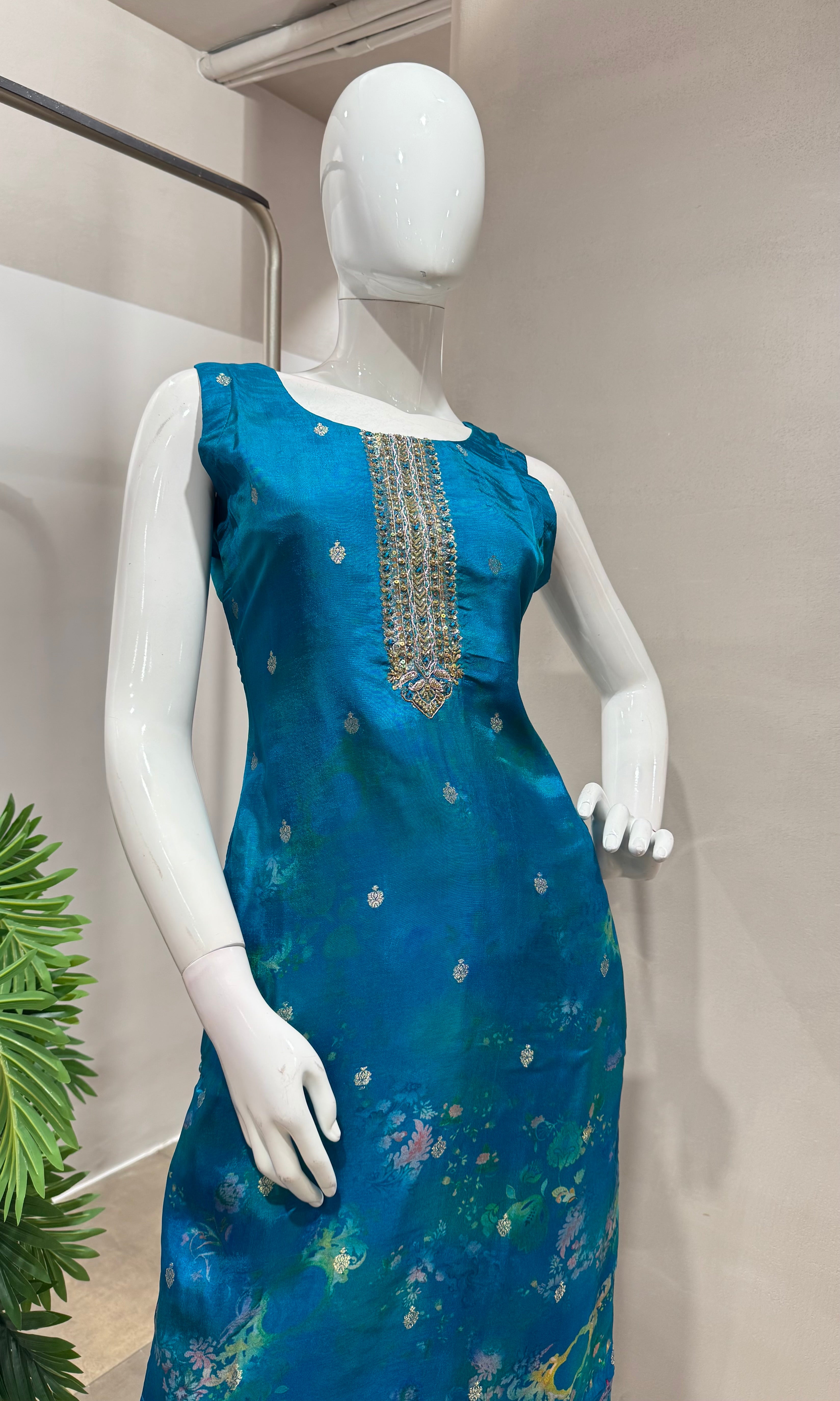 Rama blue EMBROIDERED KURTA SET
