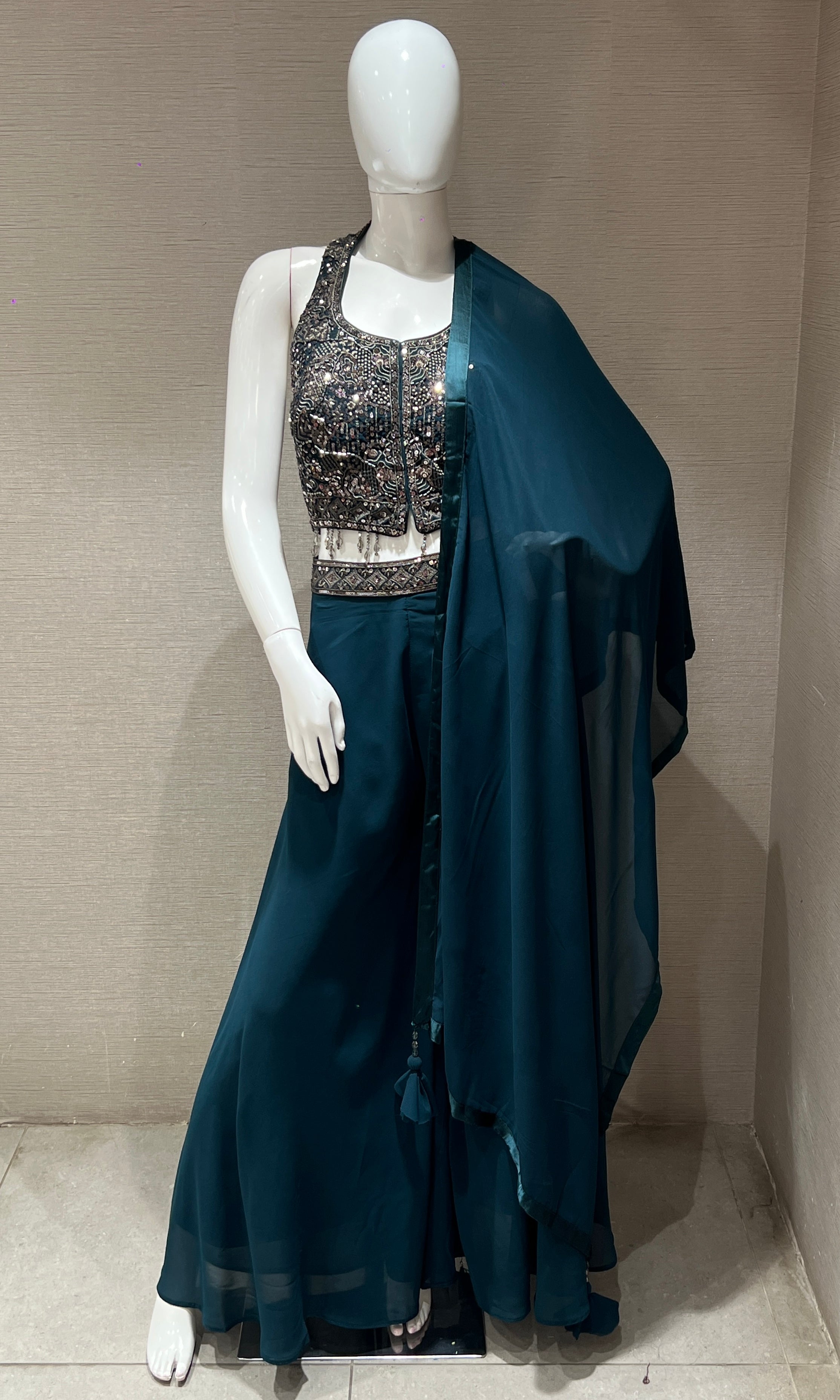 Bottle green Halter Neck Design Palazzo