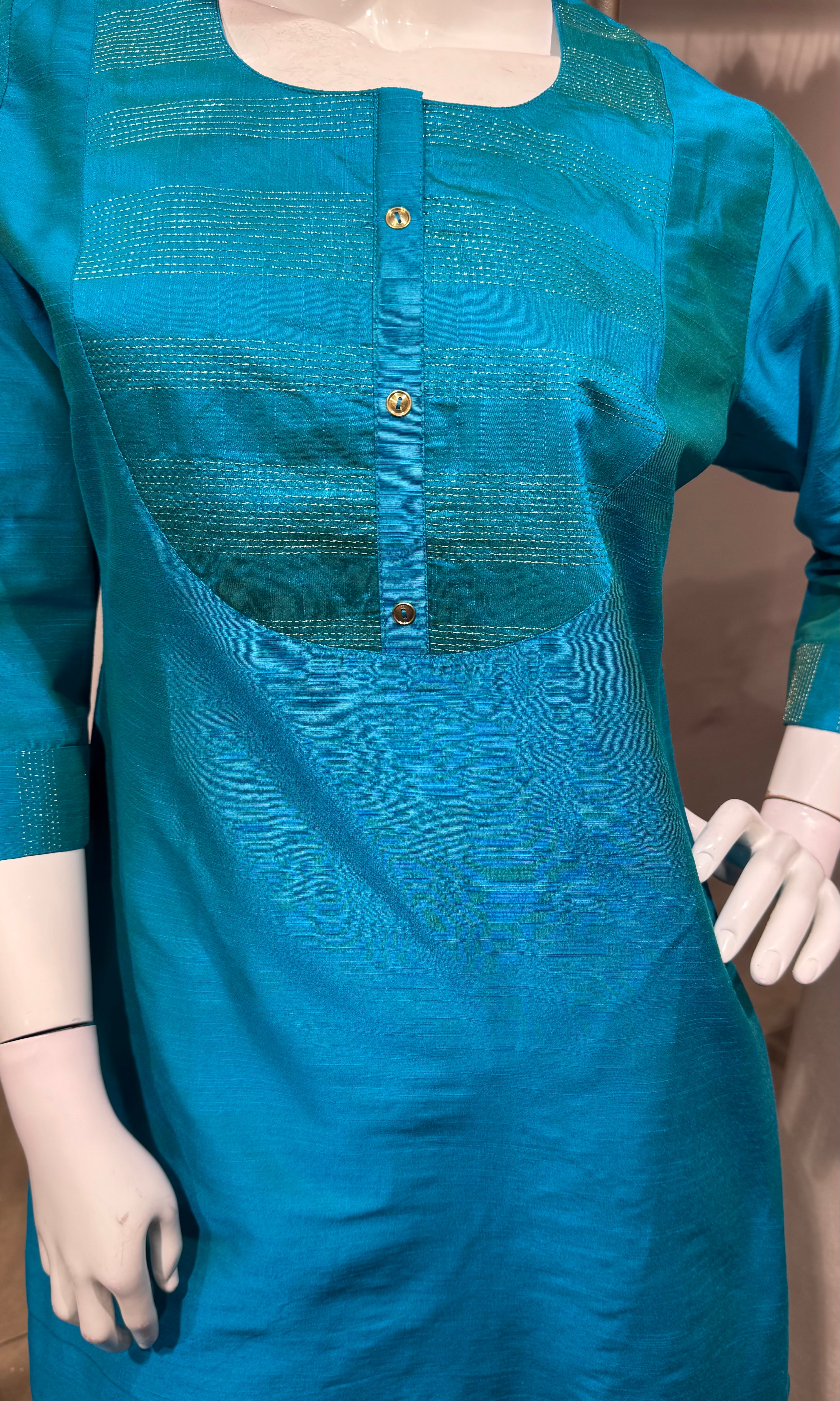 Rama Blue Embroidered Silk Kurta Set