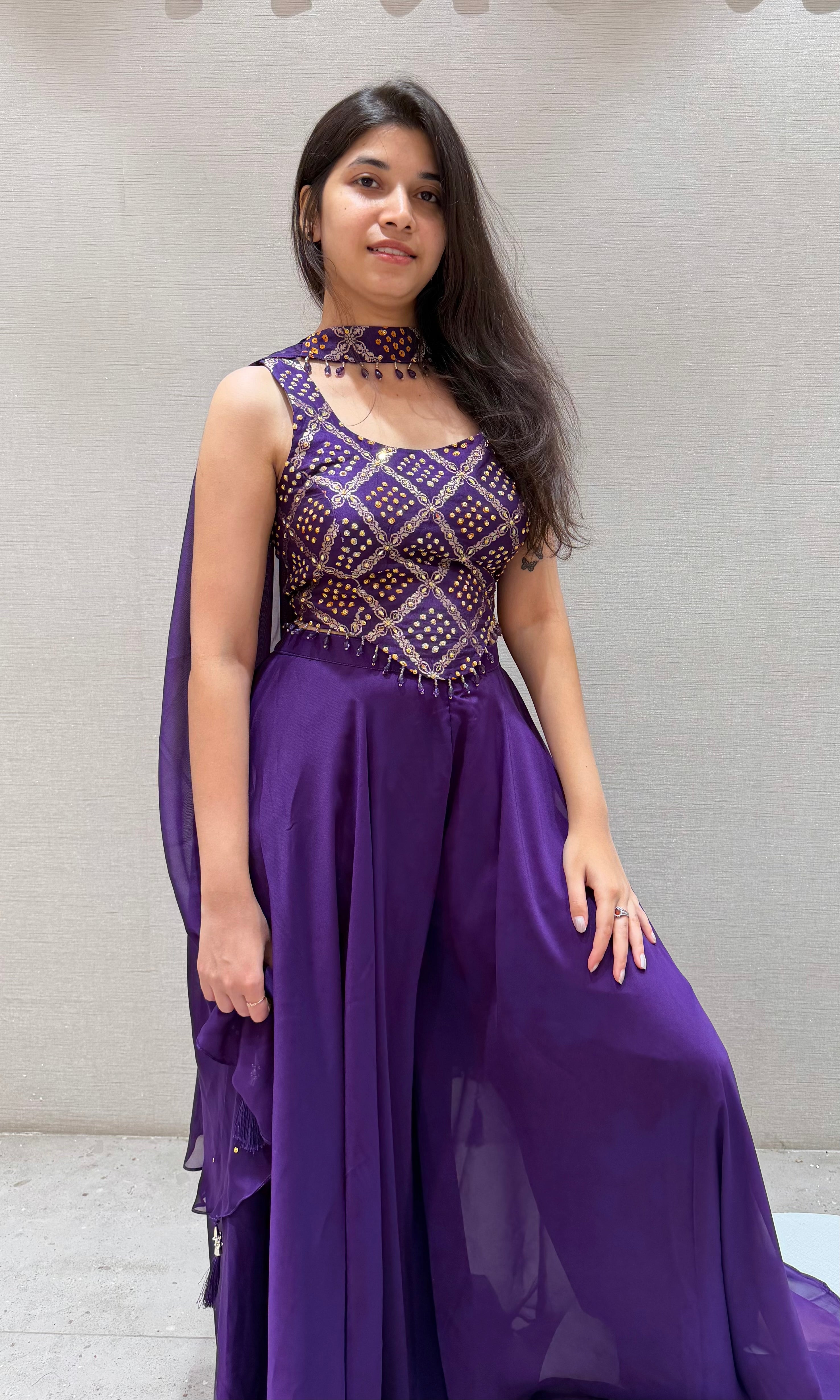 Purple EMBROIDERED PALAZZO SET