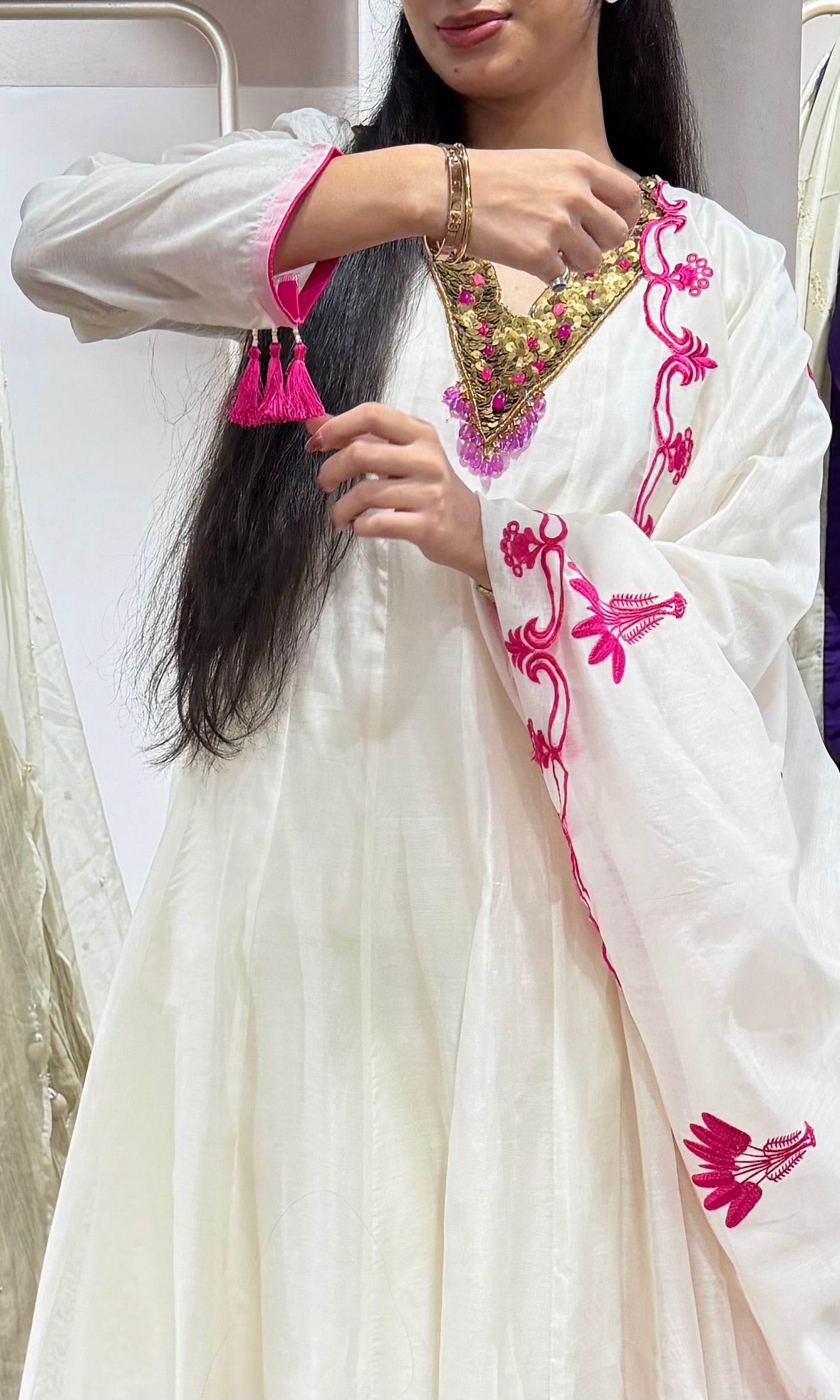 HALF WHITE & PINK ETHNIC ANARKALI SET
