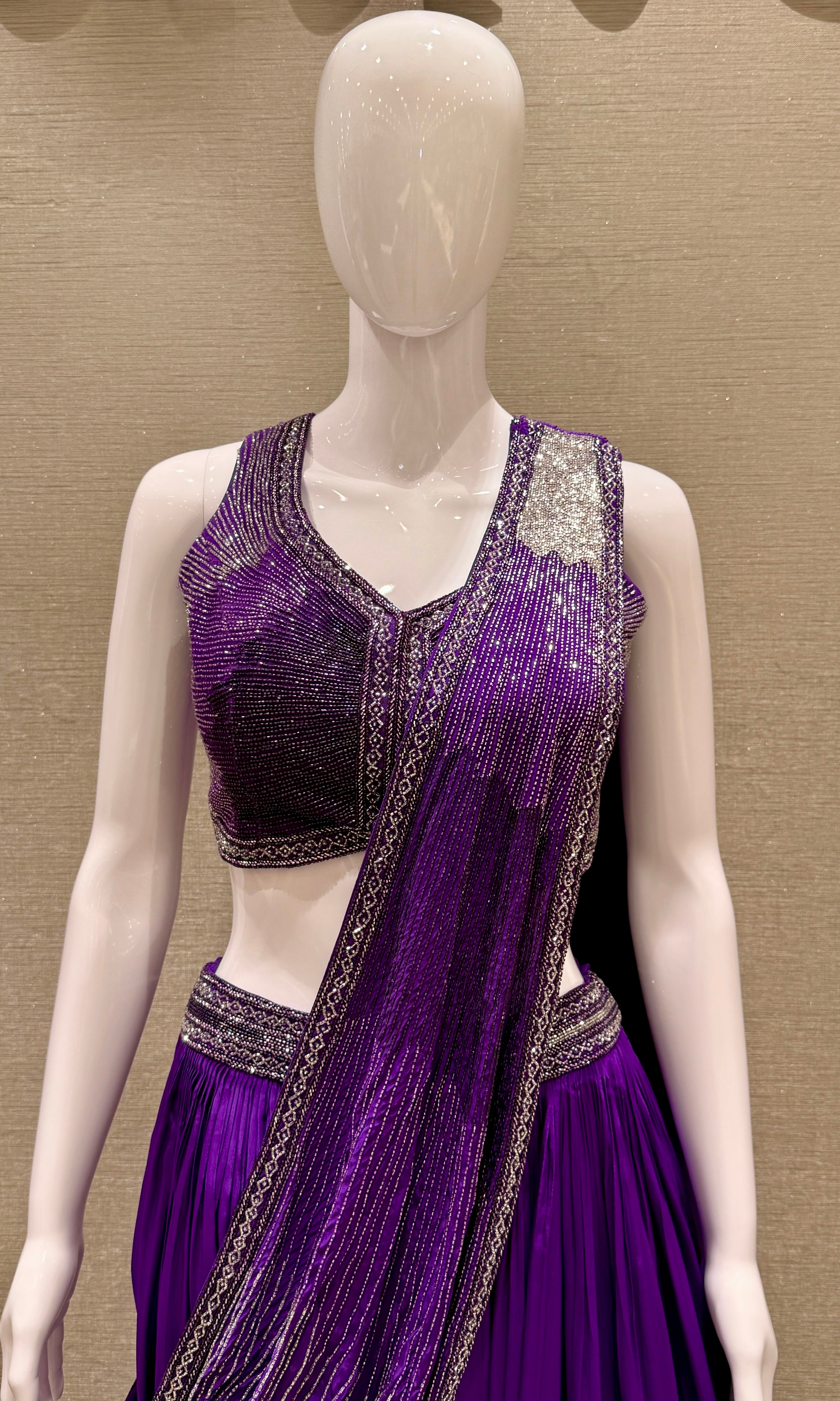 Purple Lehenga with draped sequins Pallu