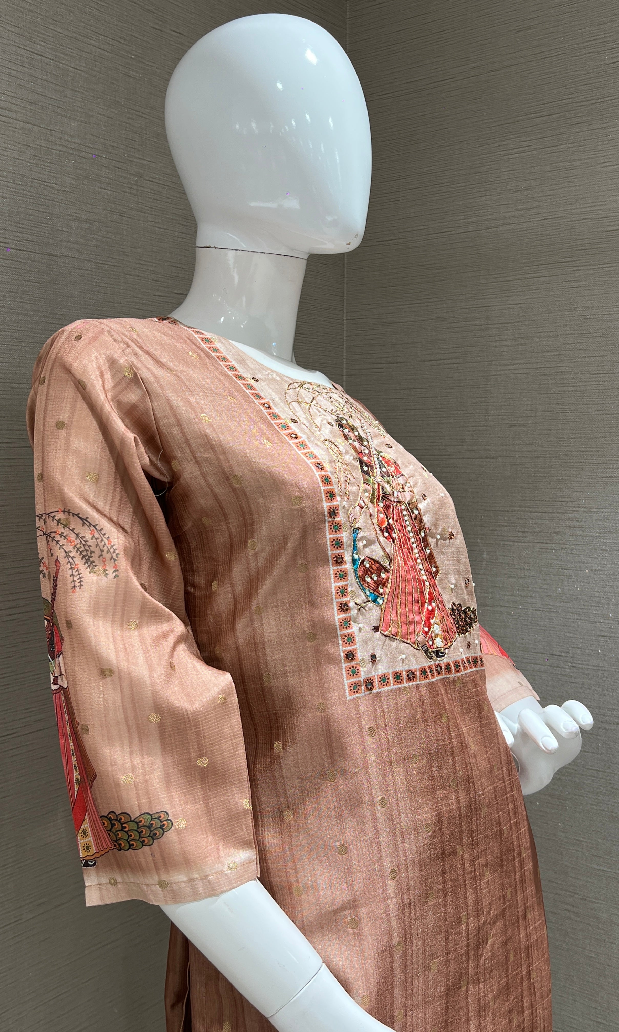 Brown kurta set with a printed dupatta