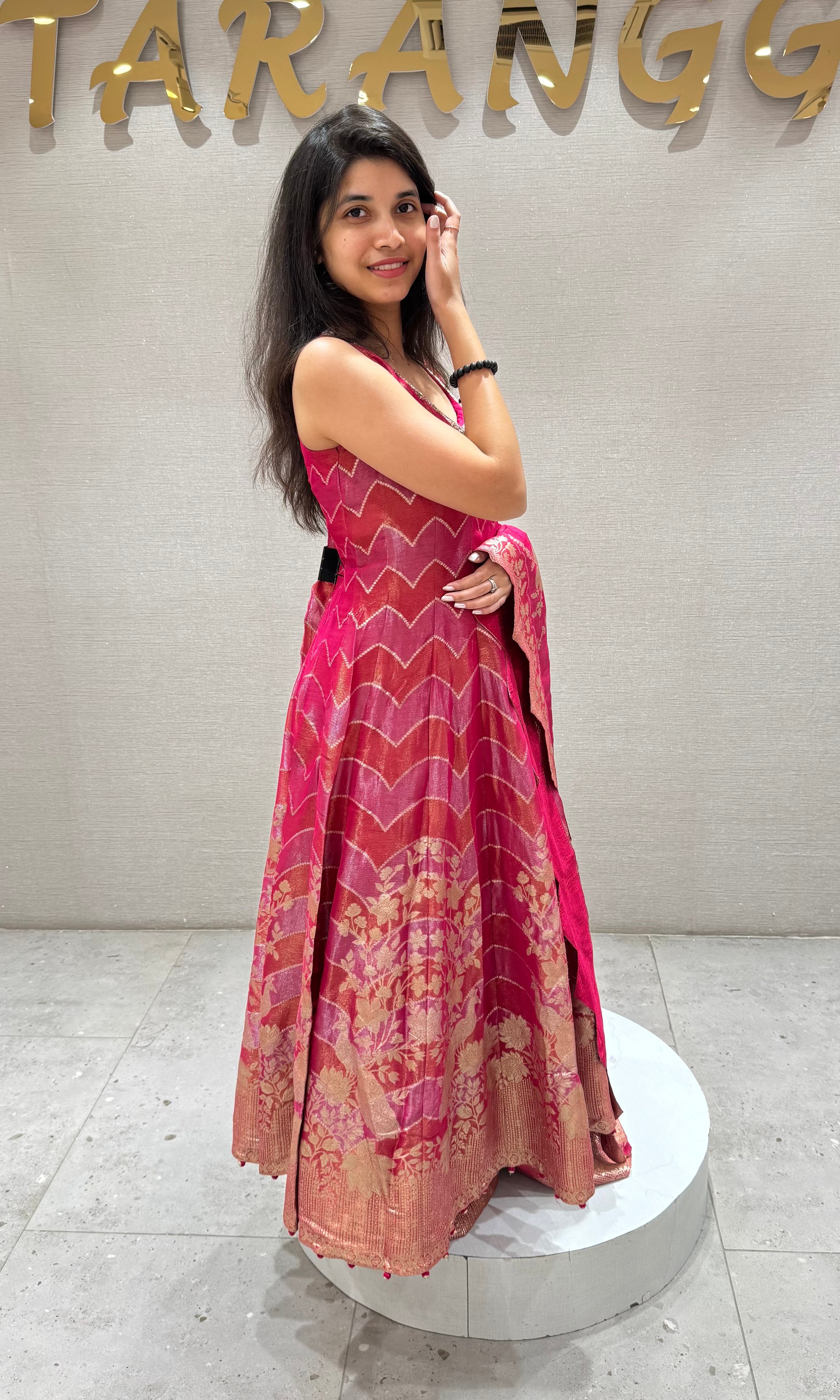 Pink GOLDEN EMBROIDERY ANARKALI SET