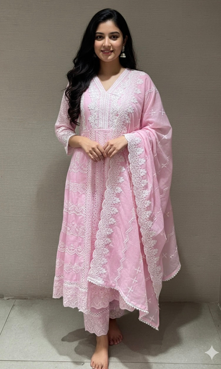 Baby pink Chikankari Anarkali kurta set