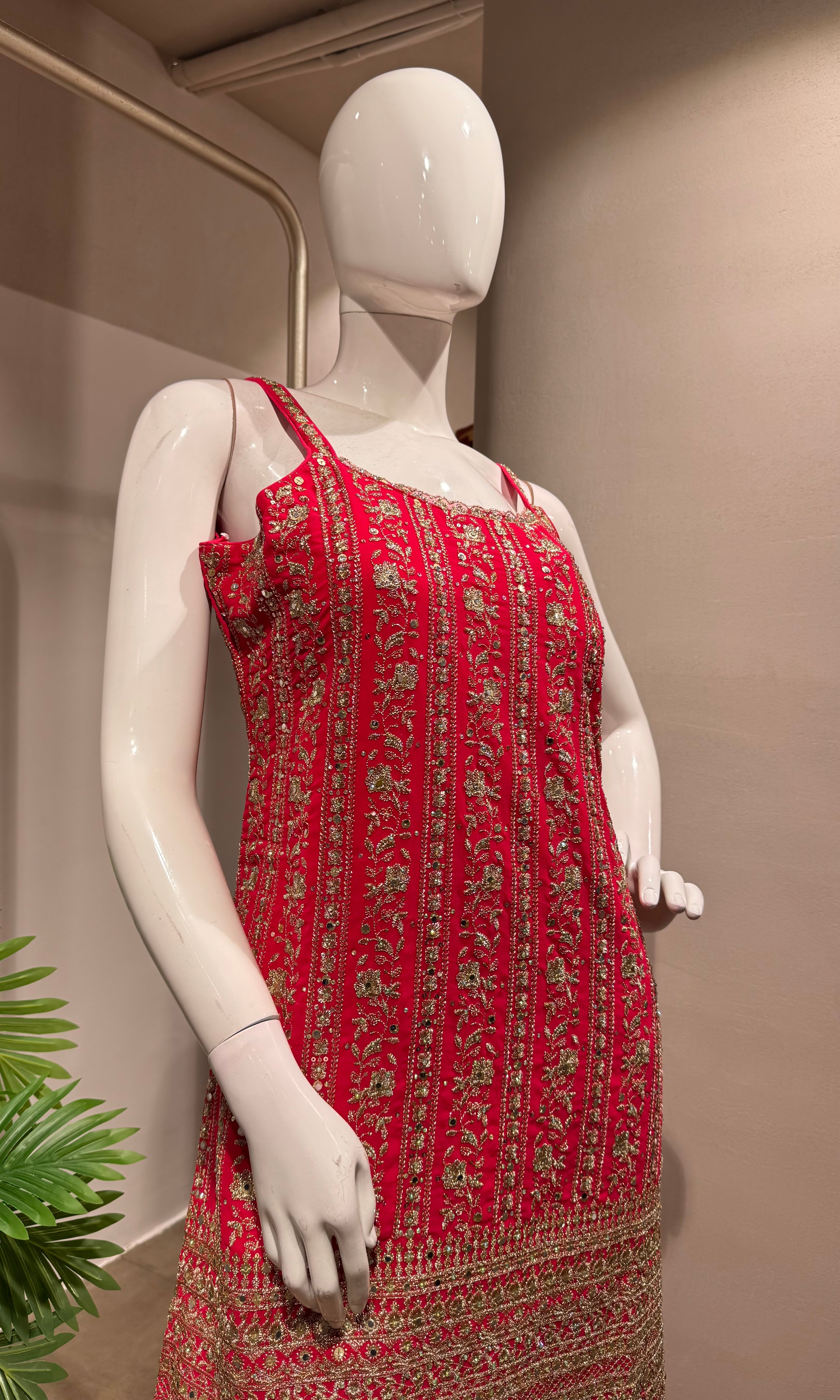 PINK AND ORANGE EMBROIDERED SHARARA SET