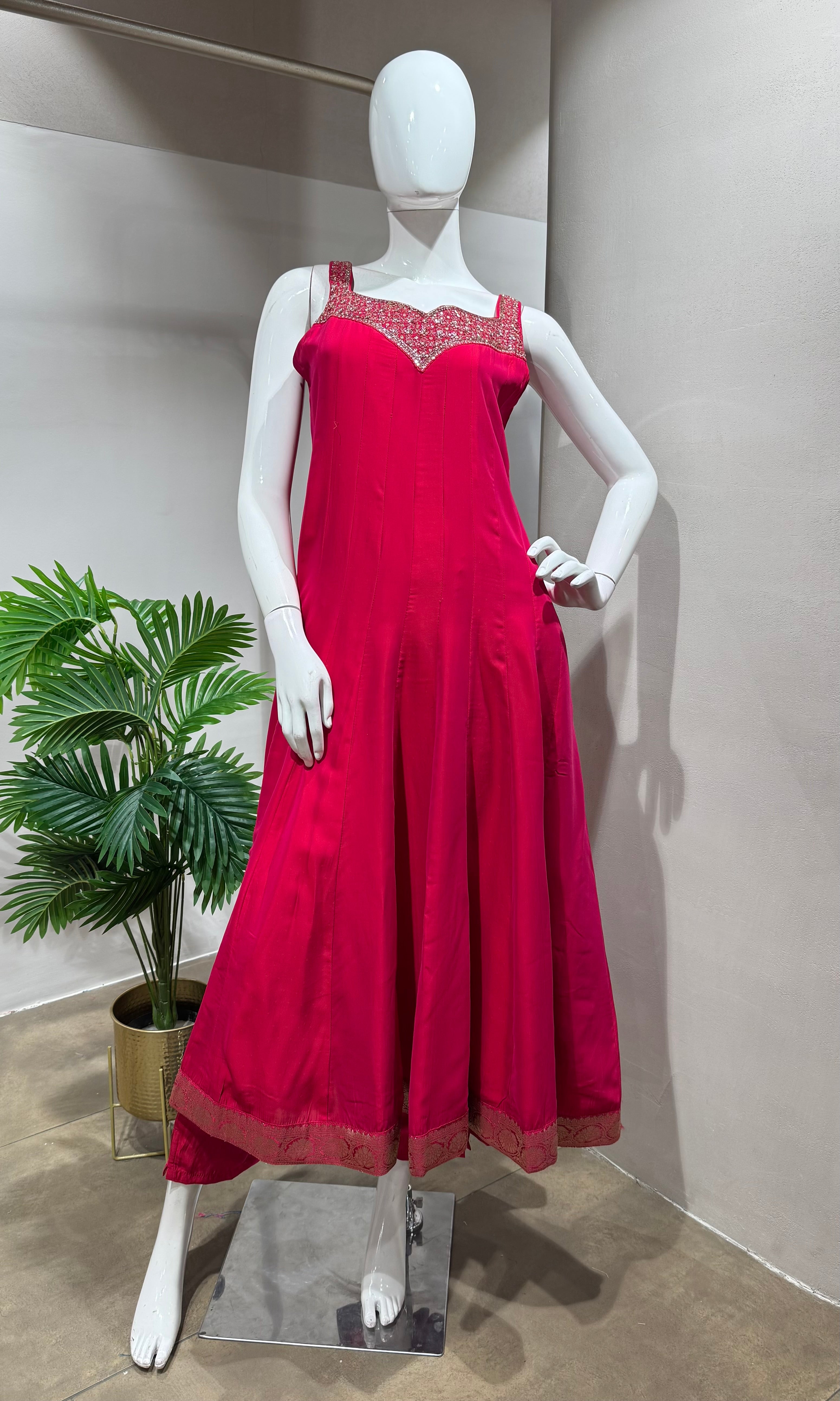 Rani Pink Anarkali SET with Zari Dupatta