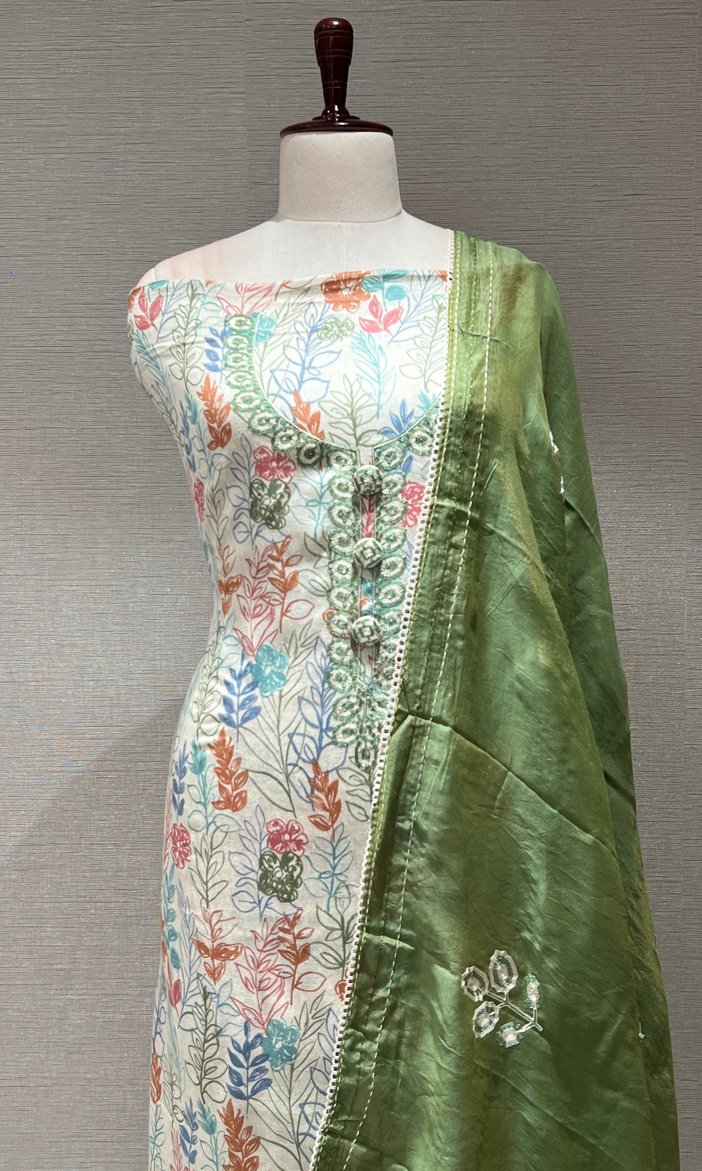 Green FLORAL Dress material