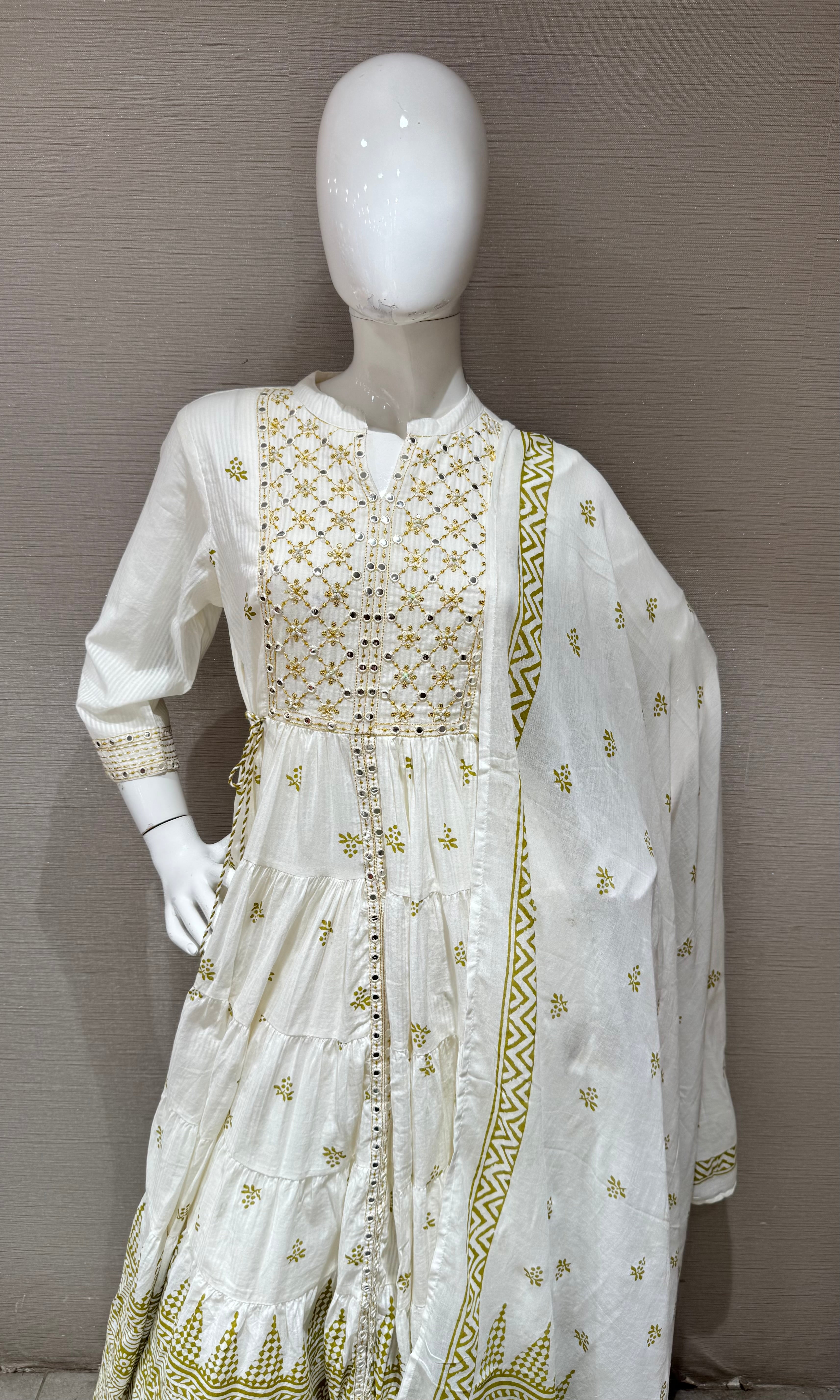 Green printed anarkali set with dupatta