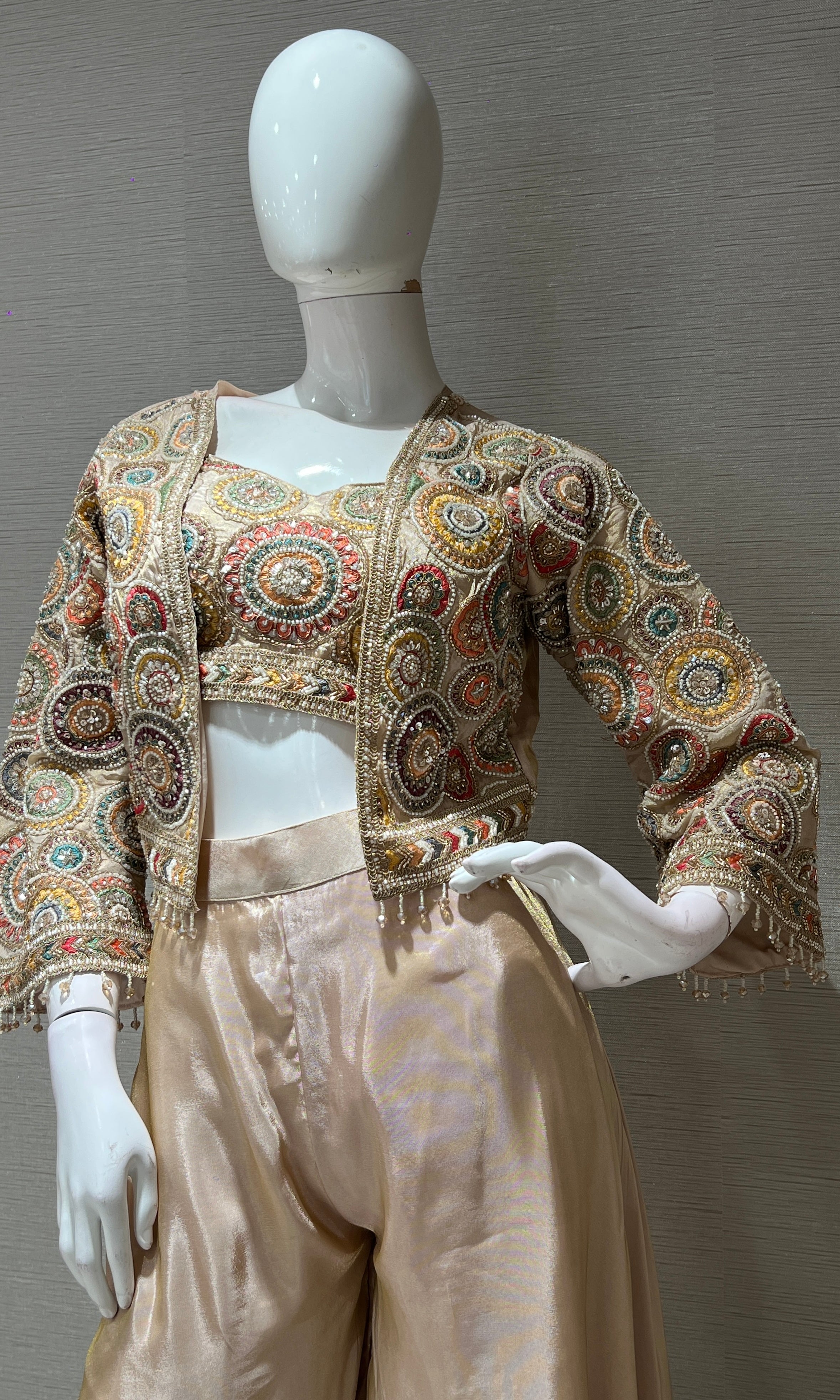 Cream EMBROIDERED PALAZZO WITH JACKET