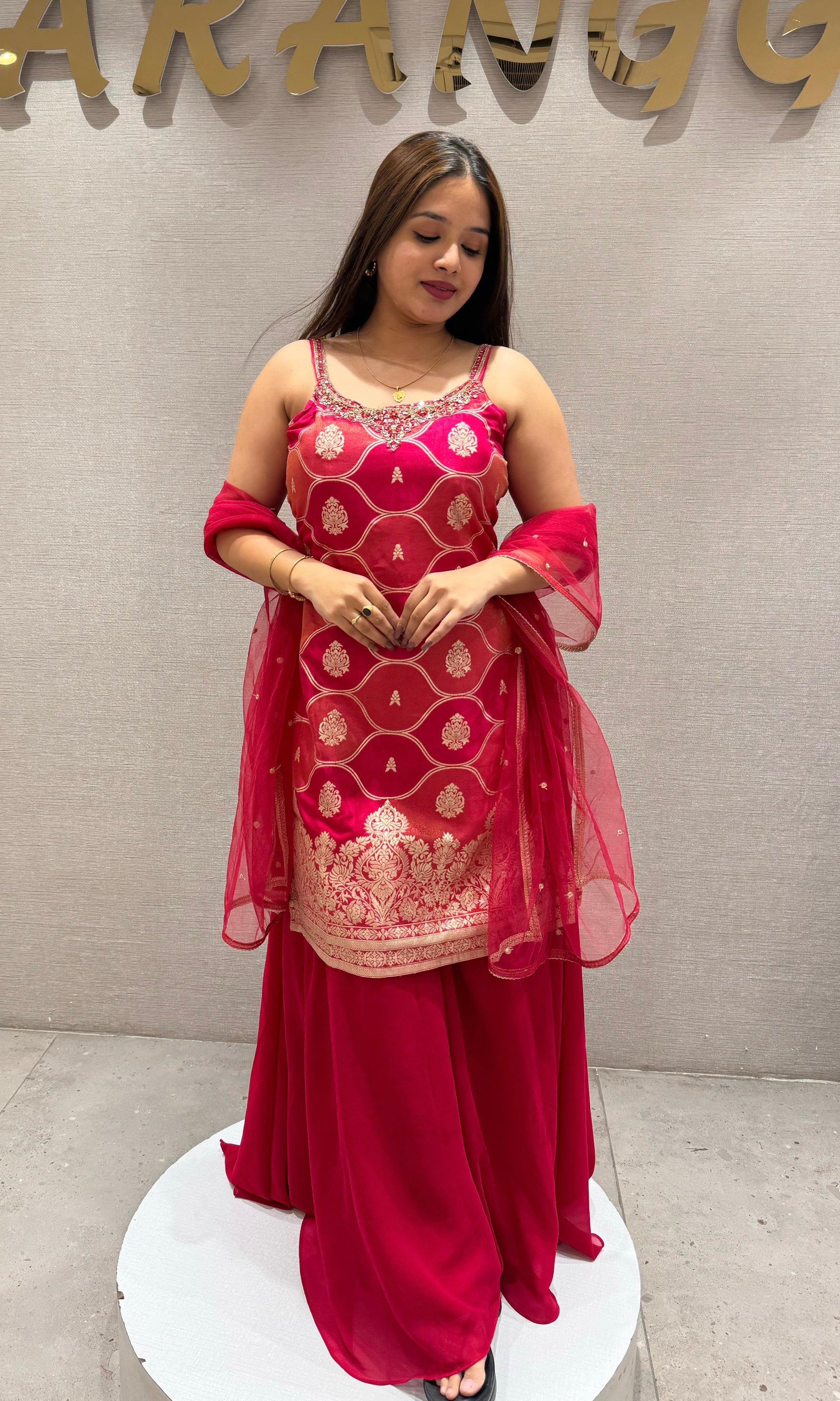 PINK SHARARA WITH SHORT KURTI