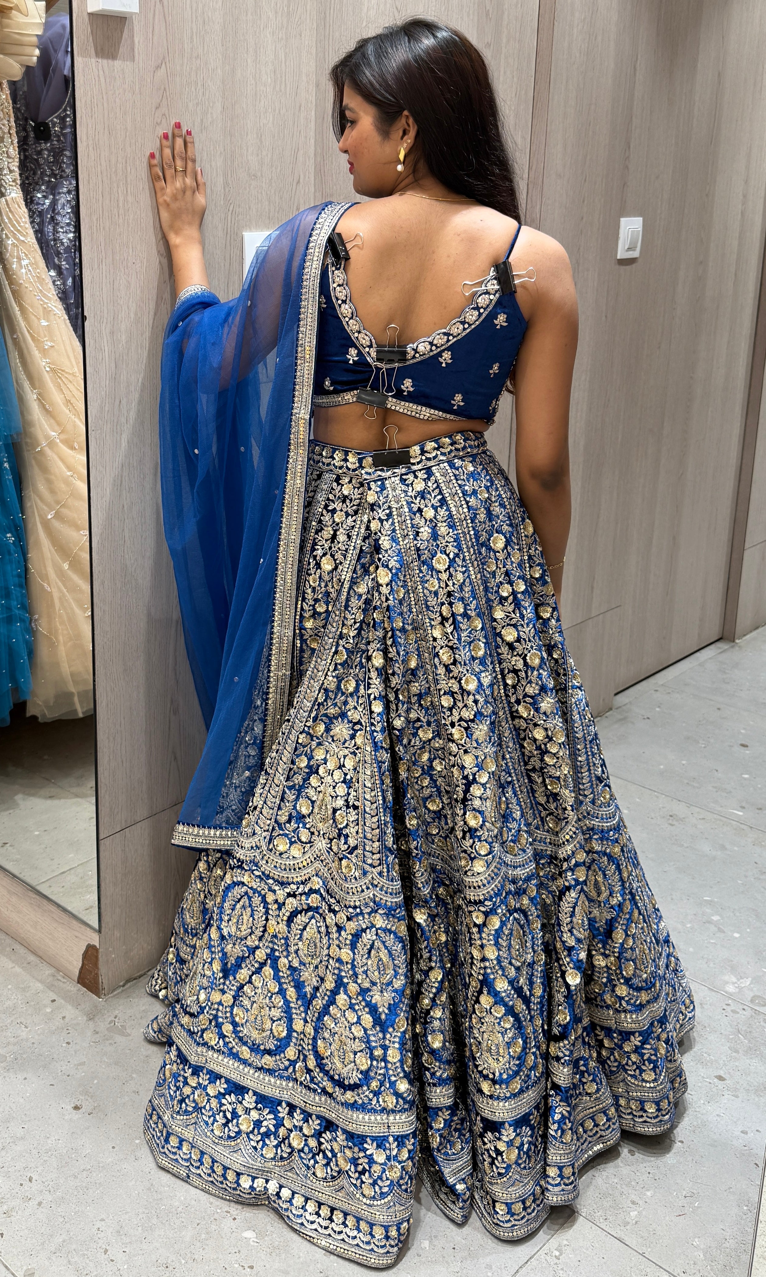 Blue velvet designer lehenga