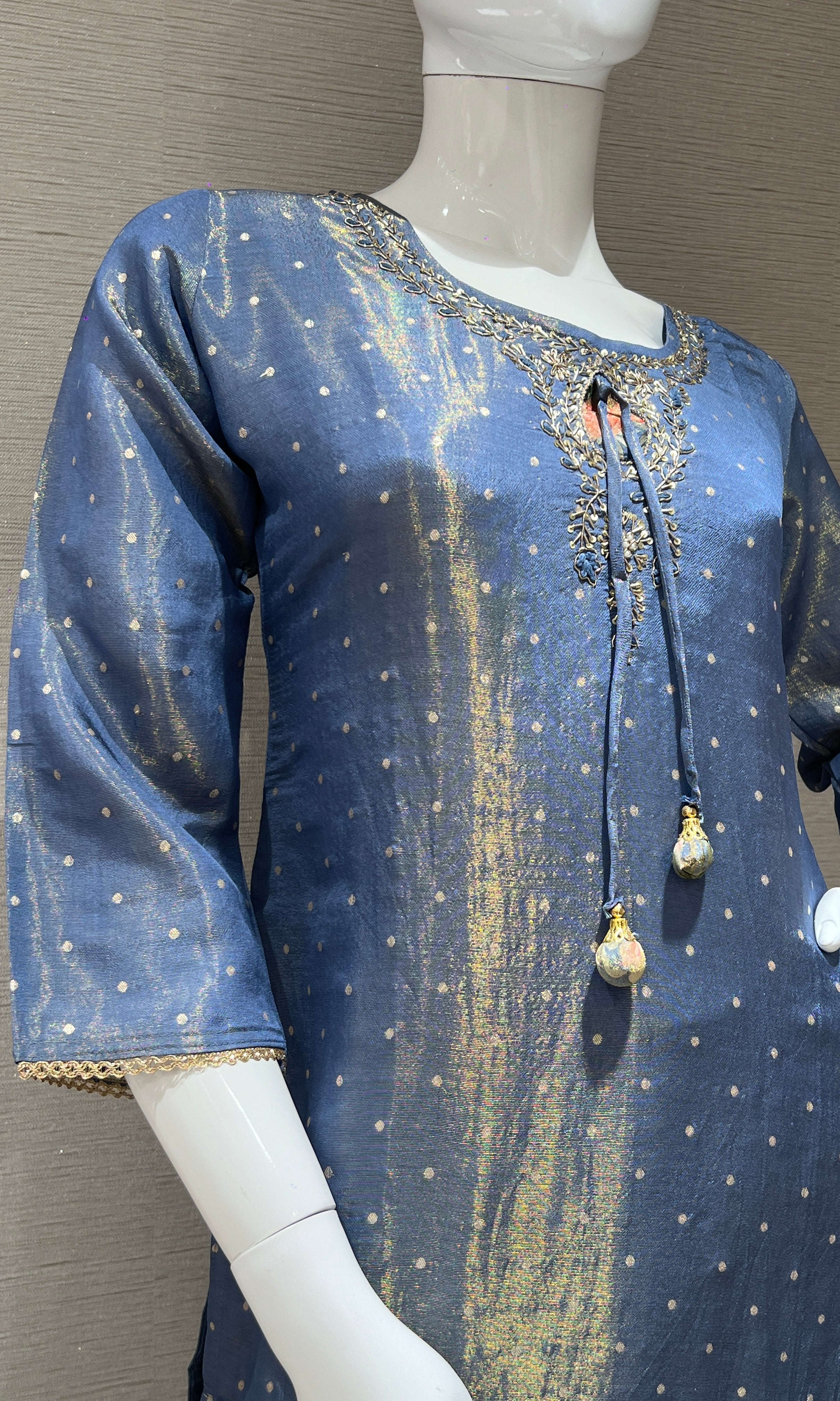 Light blue shimmer tissue kurta set