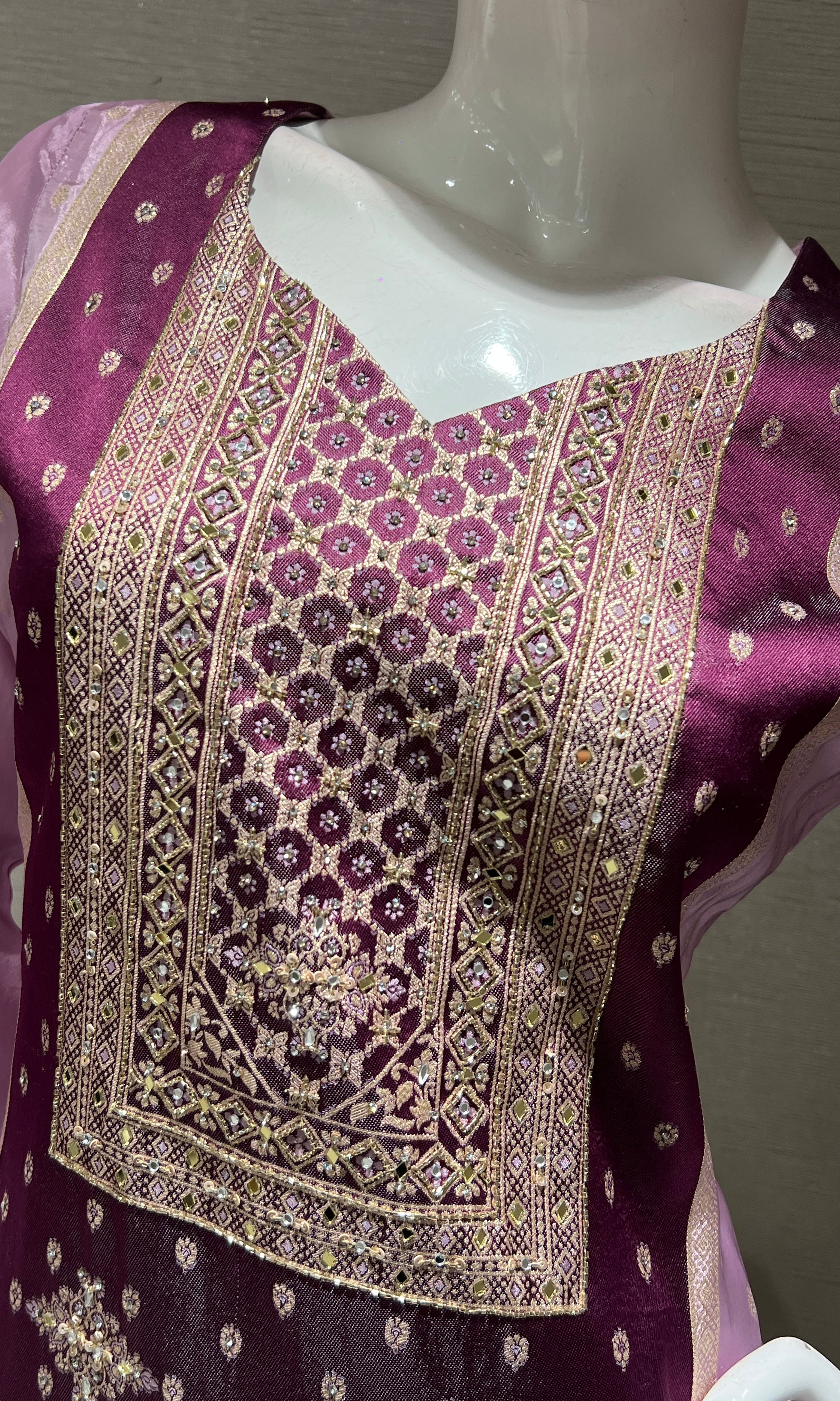 WINE EMBROIDERED KURTA SET WITH PALAZZO PANTS