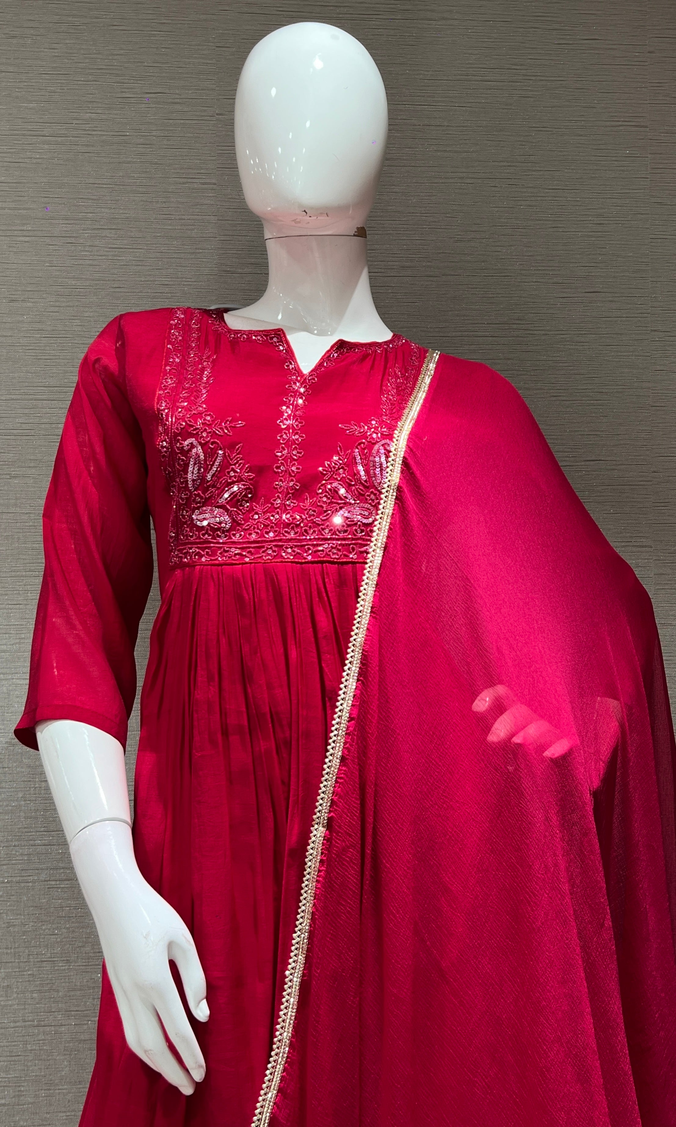 PINK MUL CHANDERI kurta set with palazzo pants