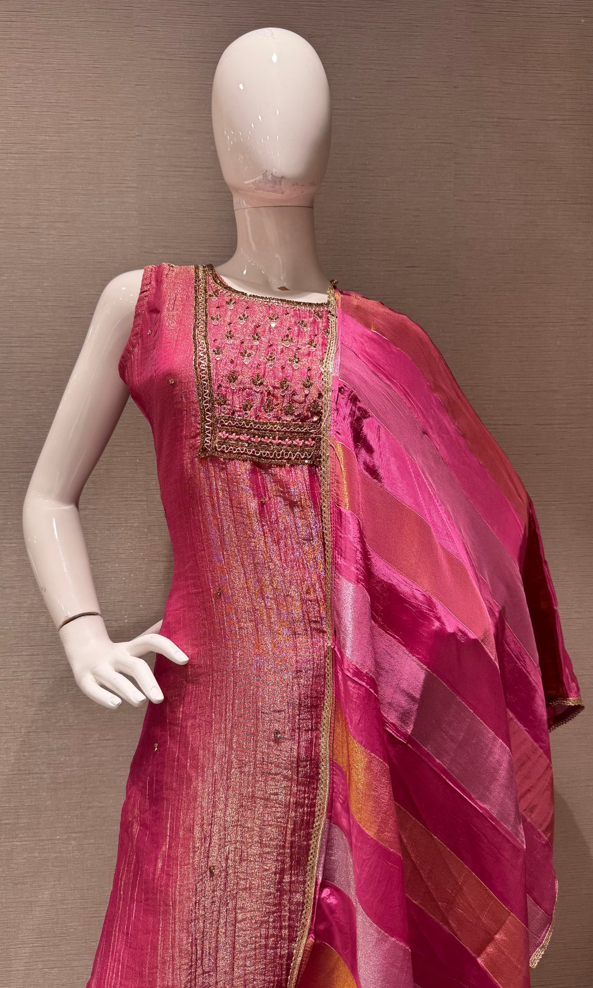 Light Pink ETHNIC SHIMMER KURTA SET WITH DUPATTA